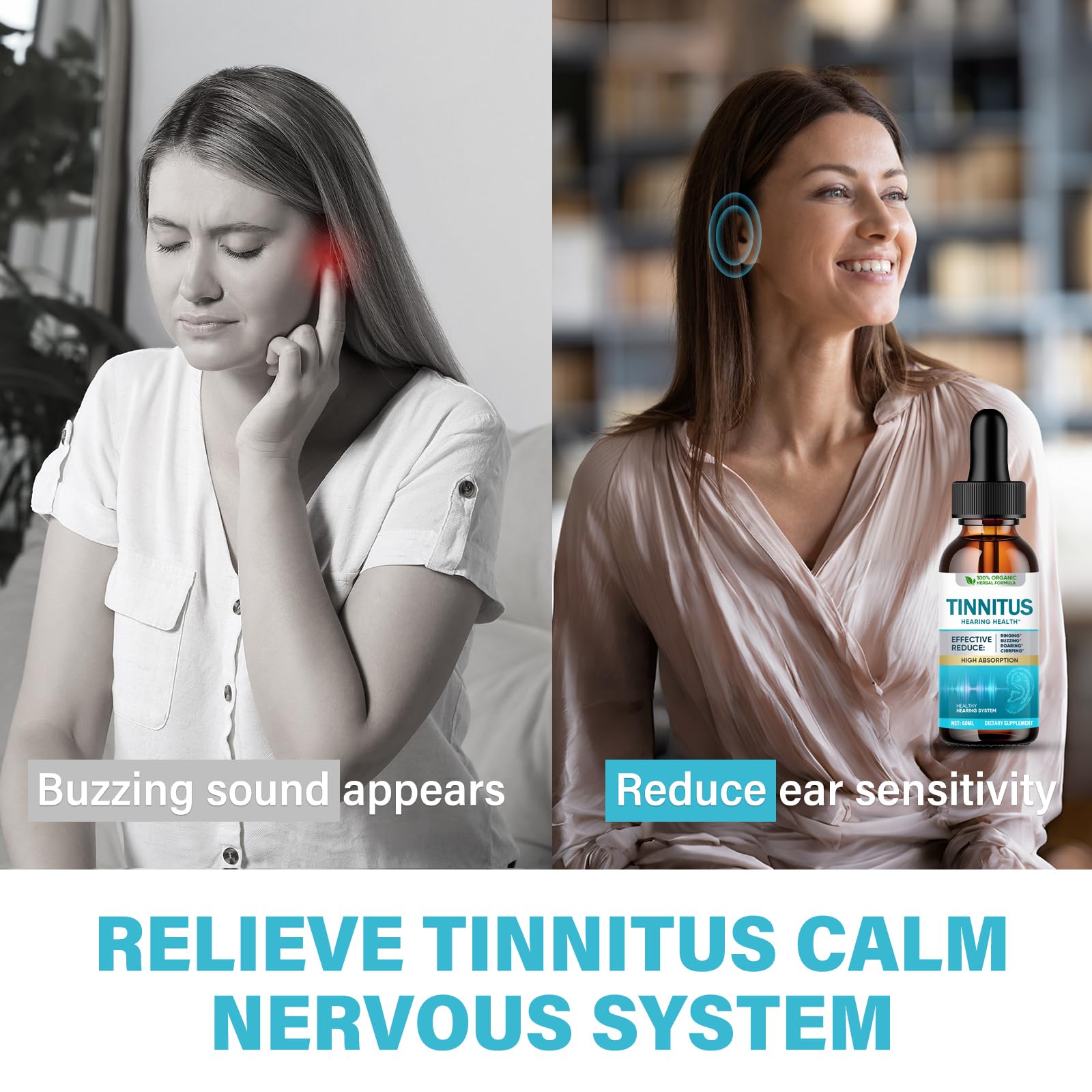 Tinnitus Relief for Ringing Ears, Natural Tinnitus Support Drops, Effective Support for Men & Women