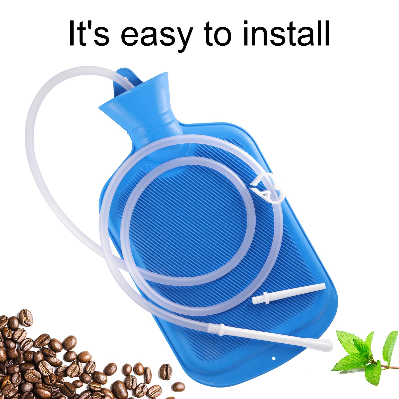 Enema Bag Kit with 5ft Hose Coffee Enemas at Home Water Shower Douche Colon Detox Cleanse Kit with Tubing, Tips, Clamp and Hook (Blue, 2 L)