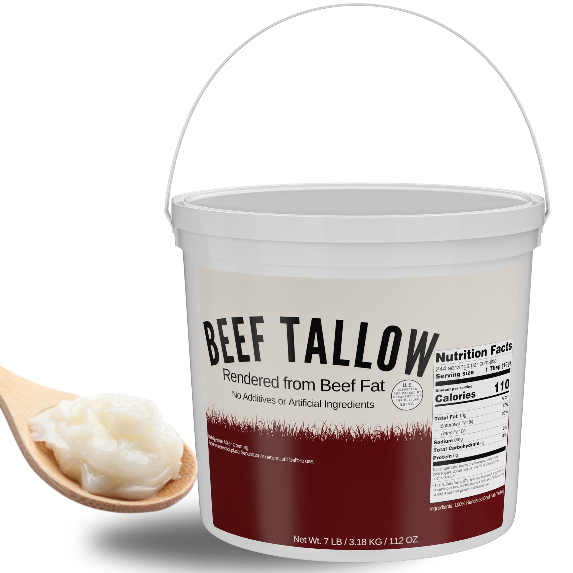 Beef Tallow for Cooking 7 LB Bulk Pail w/Safety Seal