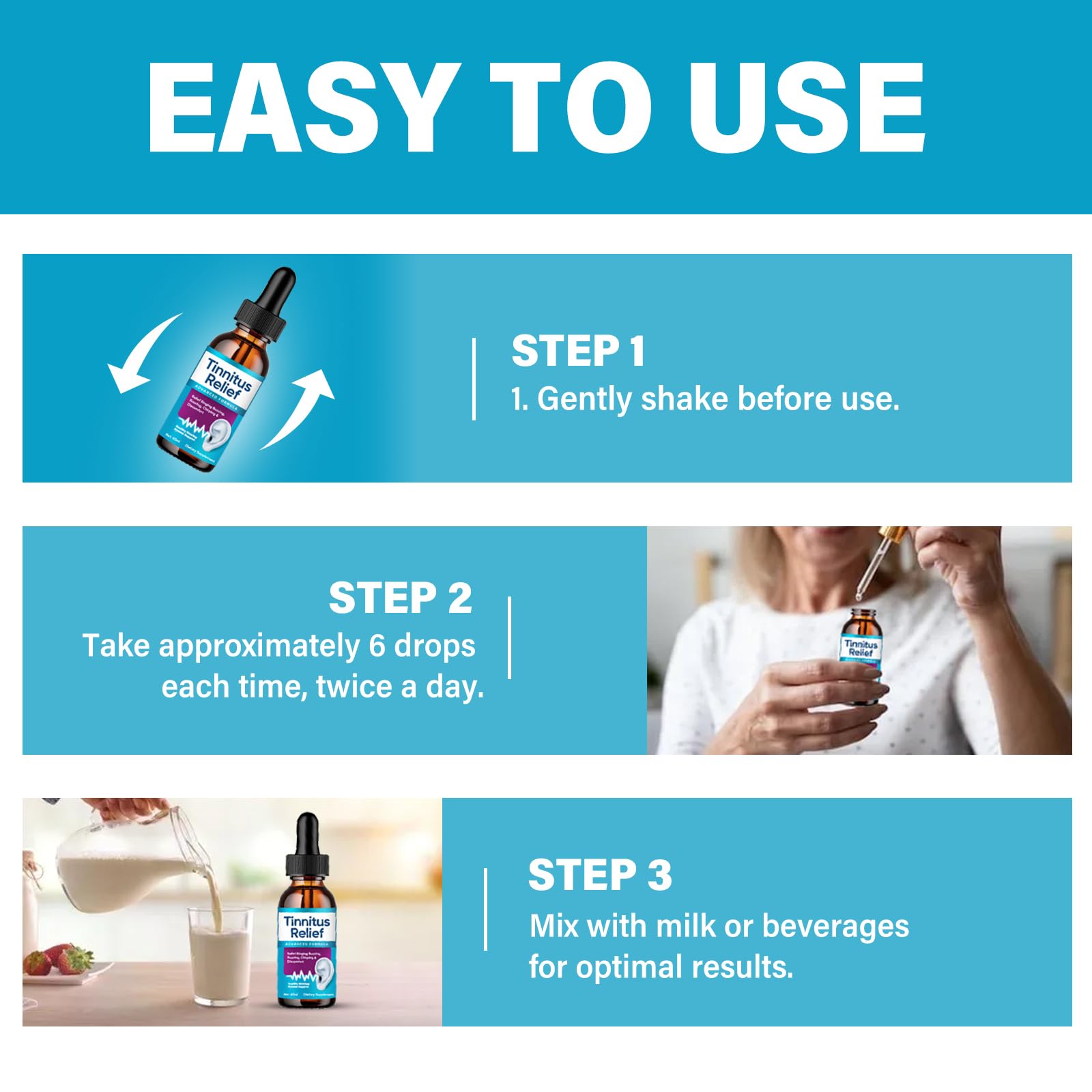 Tinnitus Relief for Ringing Ears, Best Ear Ringing Relief Drops for Tinnitus Relief, Effective Tinnitus Treatment to Reduce Ear Noise and Improve Hearing for Men & Women, Blue