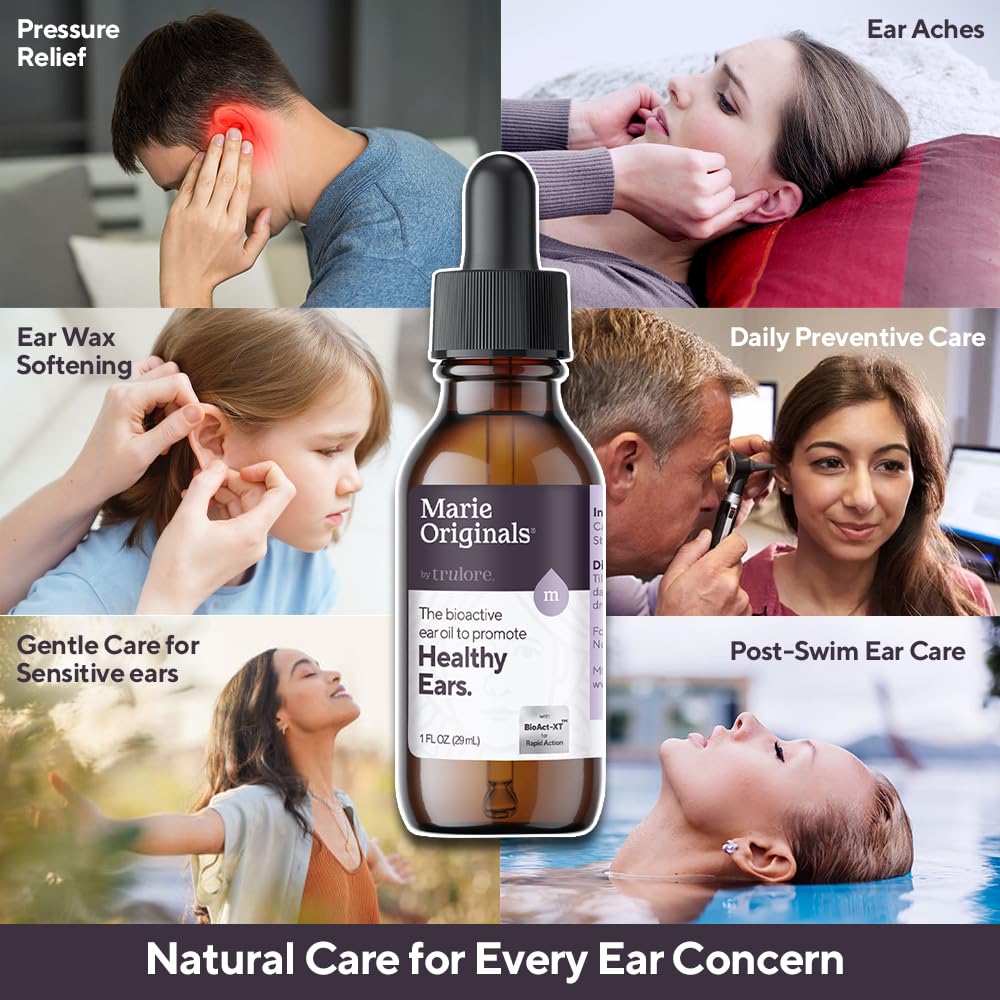 Marie Originals Natural Ear Oil Drops | Mullein Garlic Oil Ear Drops for Infection Prevention, Herbal Ear Ache Drops for Adults, Kids & Pets, Soothes Ear Pain & Wax Removal, Earache Remedies (1 Pack)