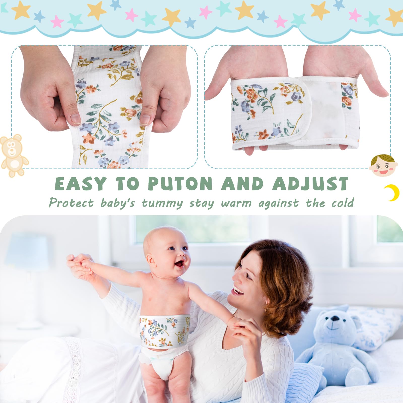 Vabean 8 Pcs Baby Infant Umbilical Cord Comfort Adjustable Cotton Belly Band for Protection, Baby Gifts for 0 To12 Months (Lovely)