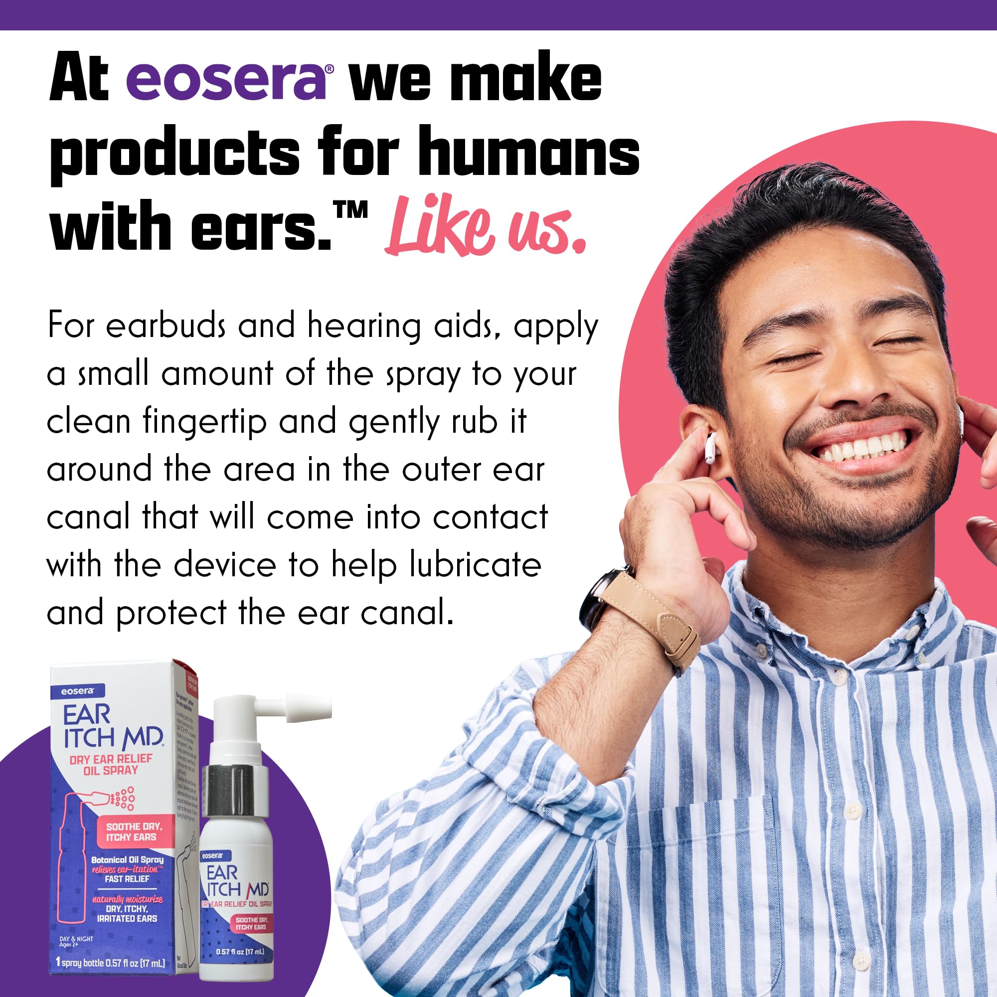 eosera® Ear Itch MD® – Fast-Acting Ear Drop Spray – Soothing Formula that Naturally Moisturizes the Ear Canal while Calming Dry Skin – Works for Allergies, Eczema, Dermatitis, Psoriasis & Hearing Aids
