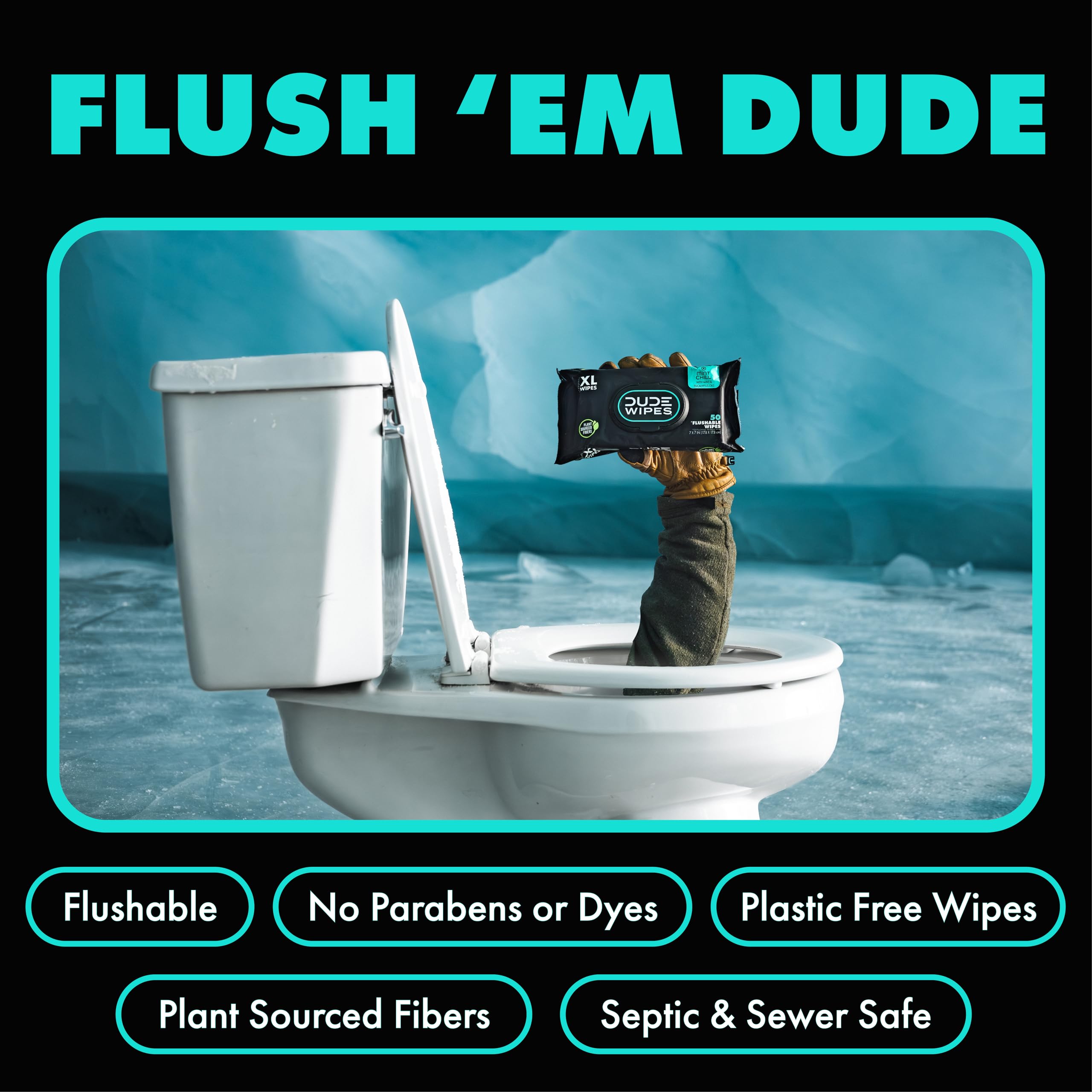 DUDE Wipes - Flushable Wipes Travel Pack - 6 Pack, 108 Count - Mint Chill Extra-Large - Vitamin-E, Aloe Vera, Eucalyptus, and Tea Tree Oils - Septic and Sewer
