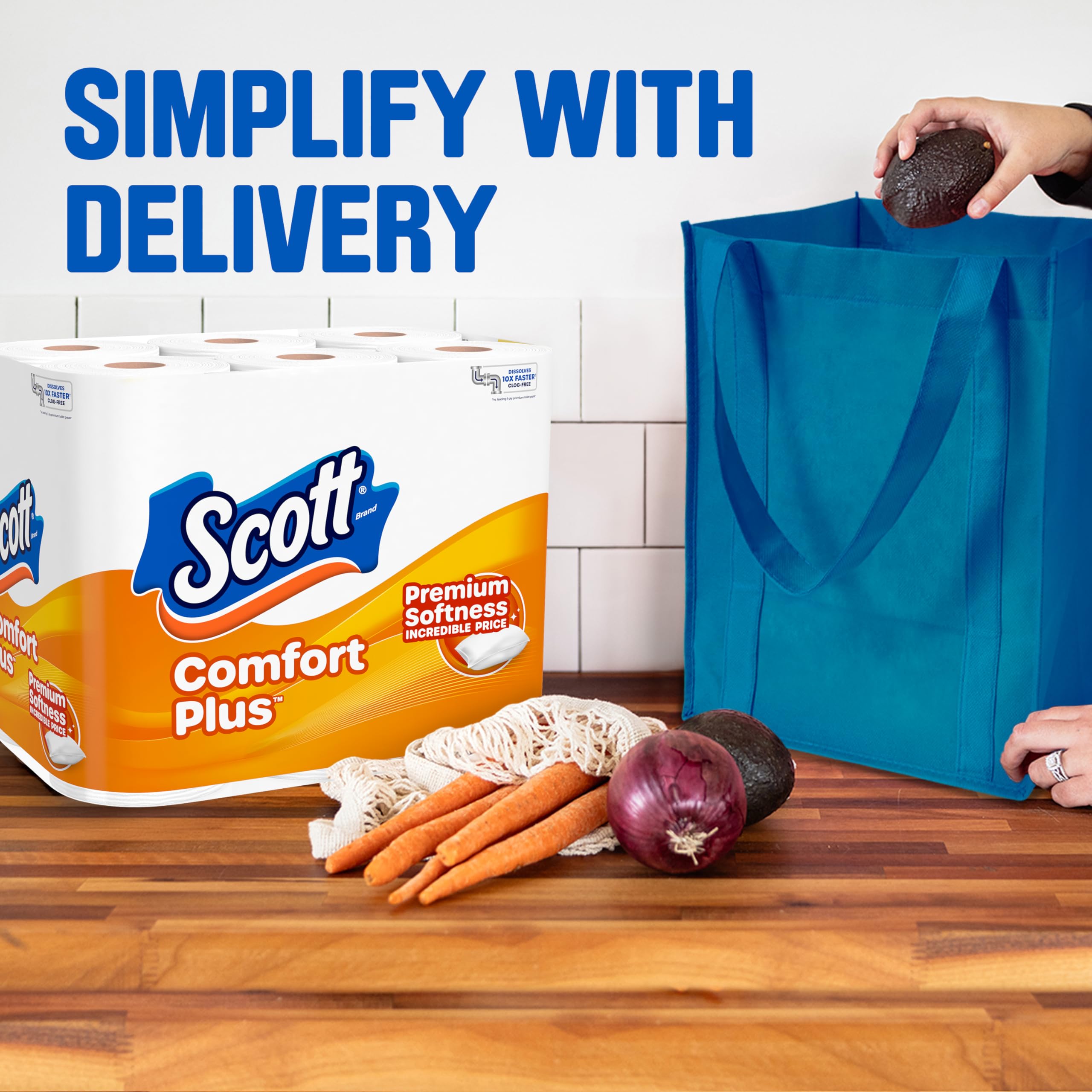 Scott ComfortPlus Toilet Paper, 12 Double Rolls, 231 Sheets per Roll, Septic-Safe, 1-Ply Toilet Tissue