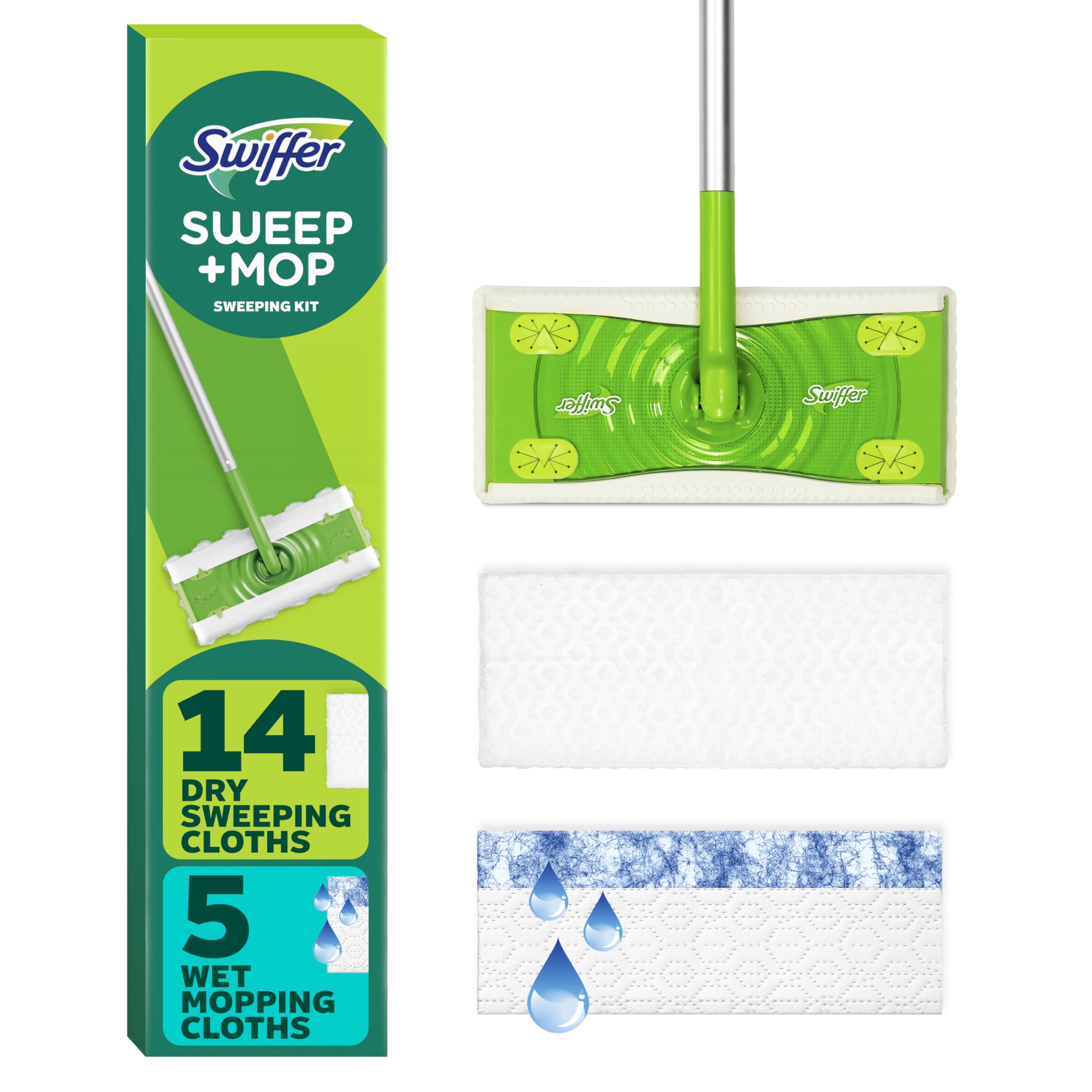 Swiffer Sweeper 2-in-1 Mops for Floor Cleaning, Dry and Wet Multi Surface Floor Cleaner, Sweeping and Mopping Starter Kit, Includes 1 Mop + 19 Refills, 20 Piece Set