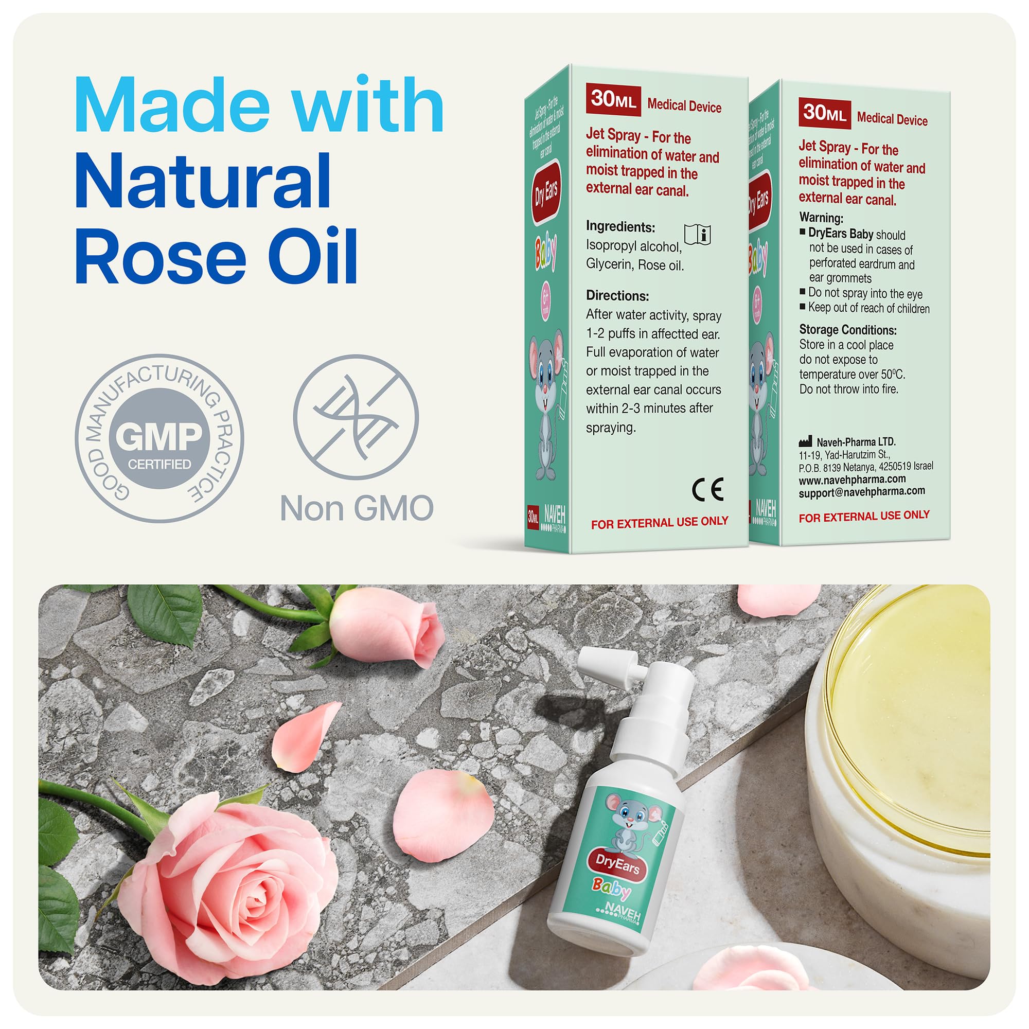 NAVEH PHARMA® Dry Ears Baby | Swimmers Ear Drops Spray | Ear Drying Drops for Little Swimmers | Remove Water Trapped in Ears in Seconds | Prevent Pain, Infection, Aches & Hearing Loss (0.5 Fl Oz)