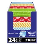 Travel Tissue Packs – 24 Compact 3-Ply Packs (216 Total), Soft Chlorine-Free Facial Tissues for Purse, Car, or School, Gentle & Durable, Non-Bleach, Stylish Geometric Design