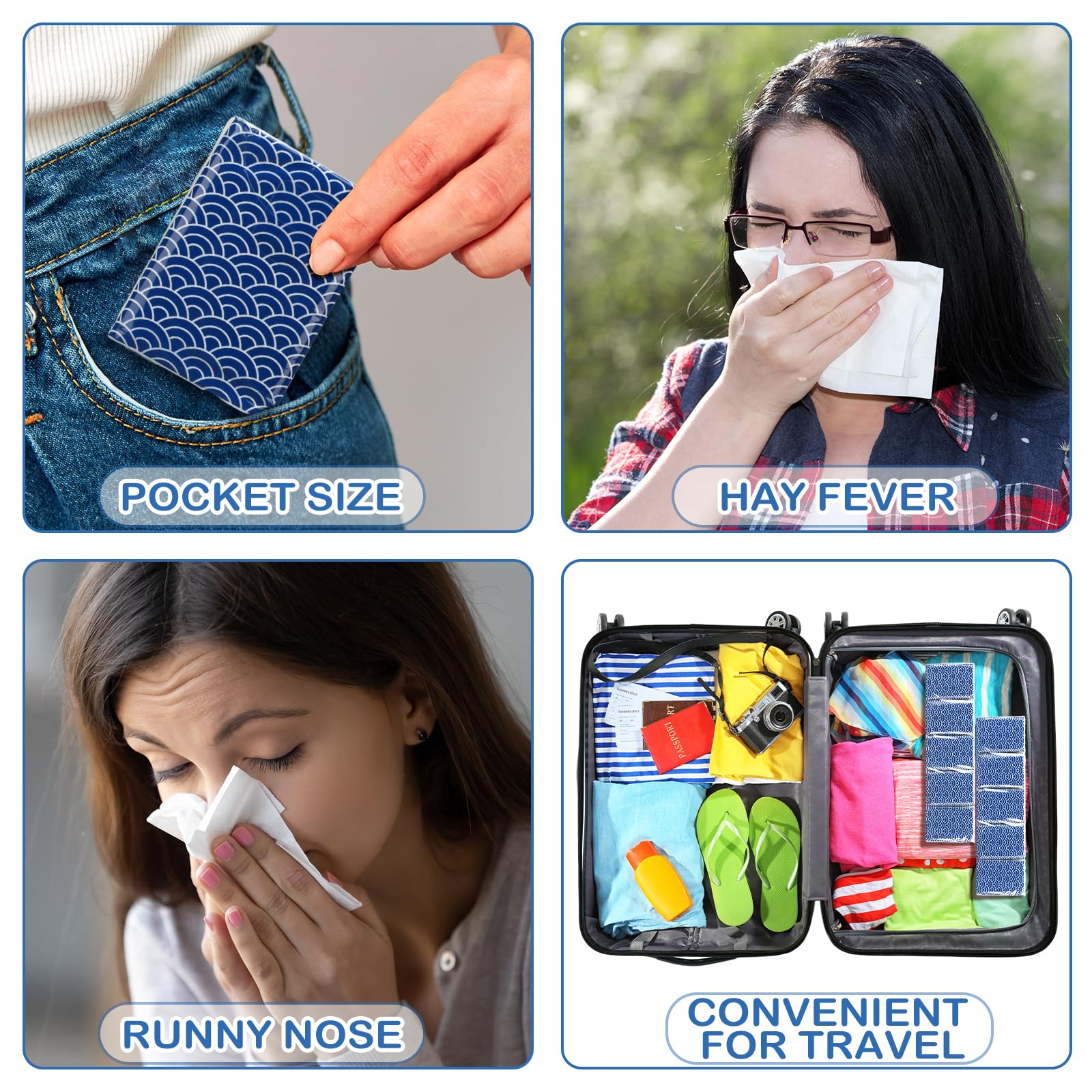 Therwen 100 Pack Pocket Tissues Travel Packs Bulk 1000 Sheet Mini Tissues Bulk 3 Ply Small Travel Size Paper Individual Pocket Size (Cool)