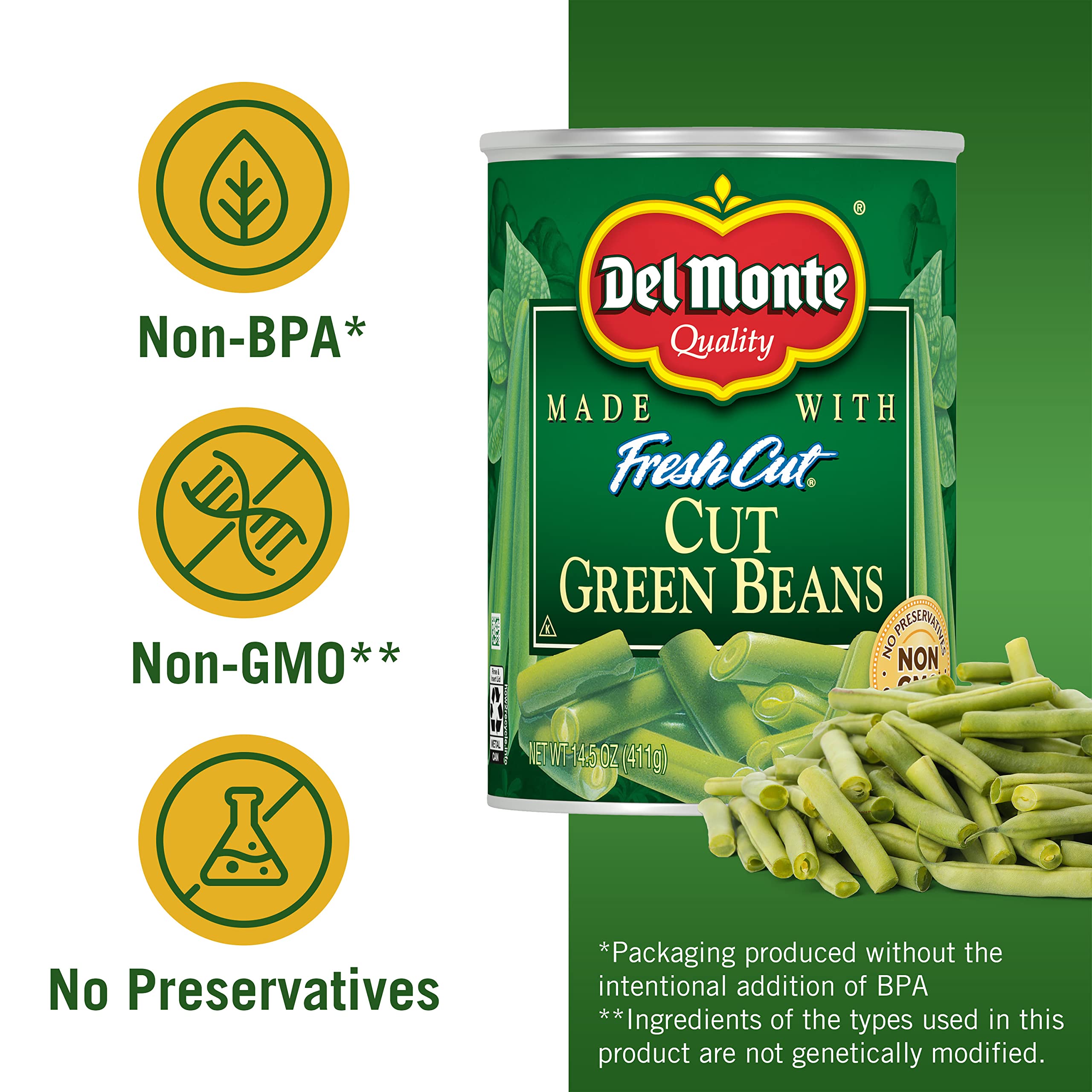 Del Monte Fresh Blue Lake Cut Green Beans Canned Vegetables, Sweet, 14.5 Oz, Pack of 12
