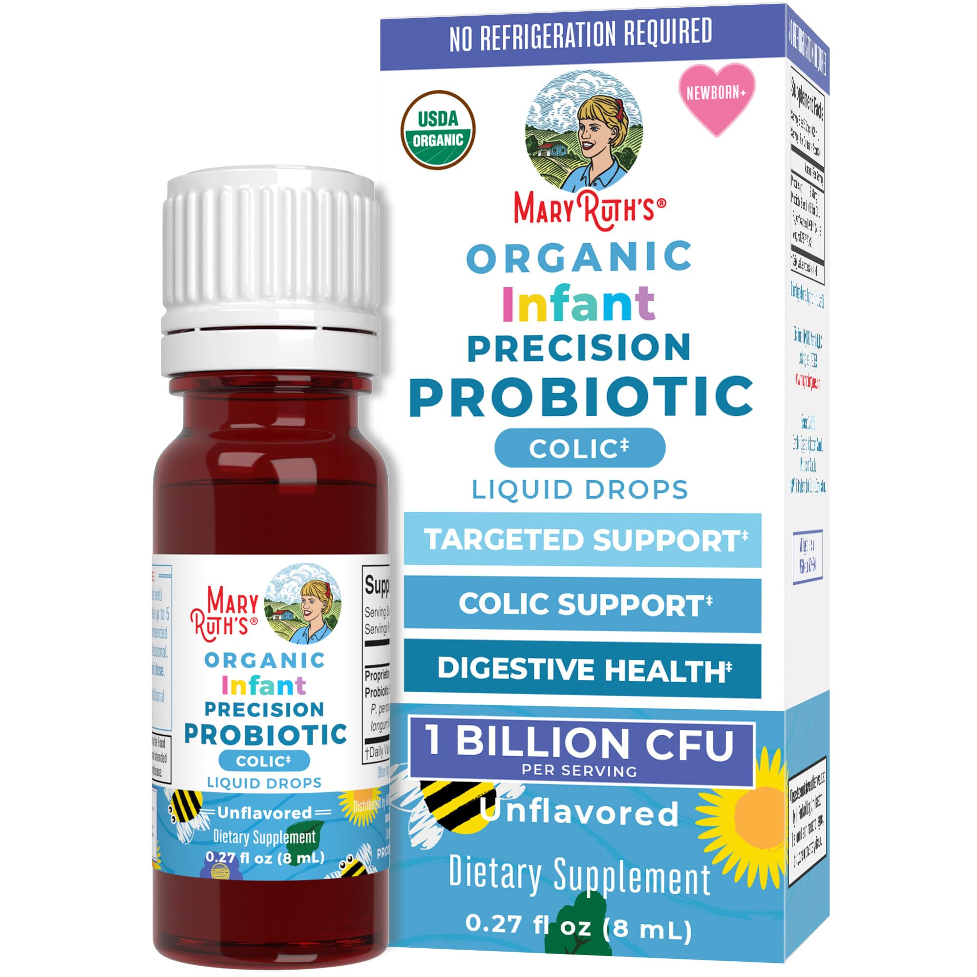 MaryRuth Organics Baby Probiotic Drops | Liquid Precision Probiotics for Digestive Health | Colic Calm | Occasional Colic Baby Relief | USDA Organic | Vegan | Baby Essentials| 30 Servings