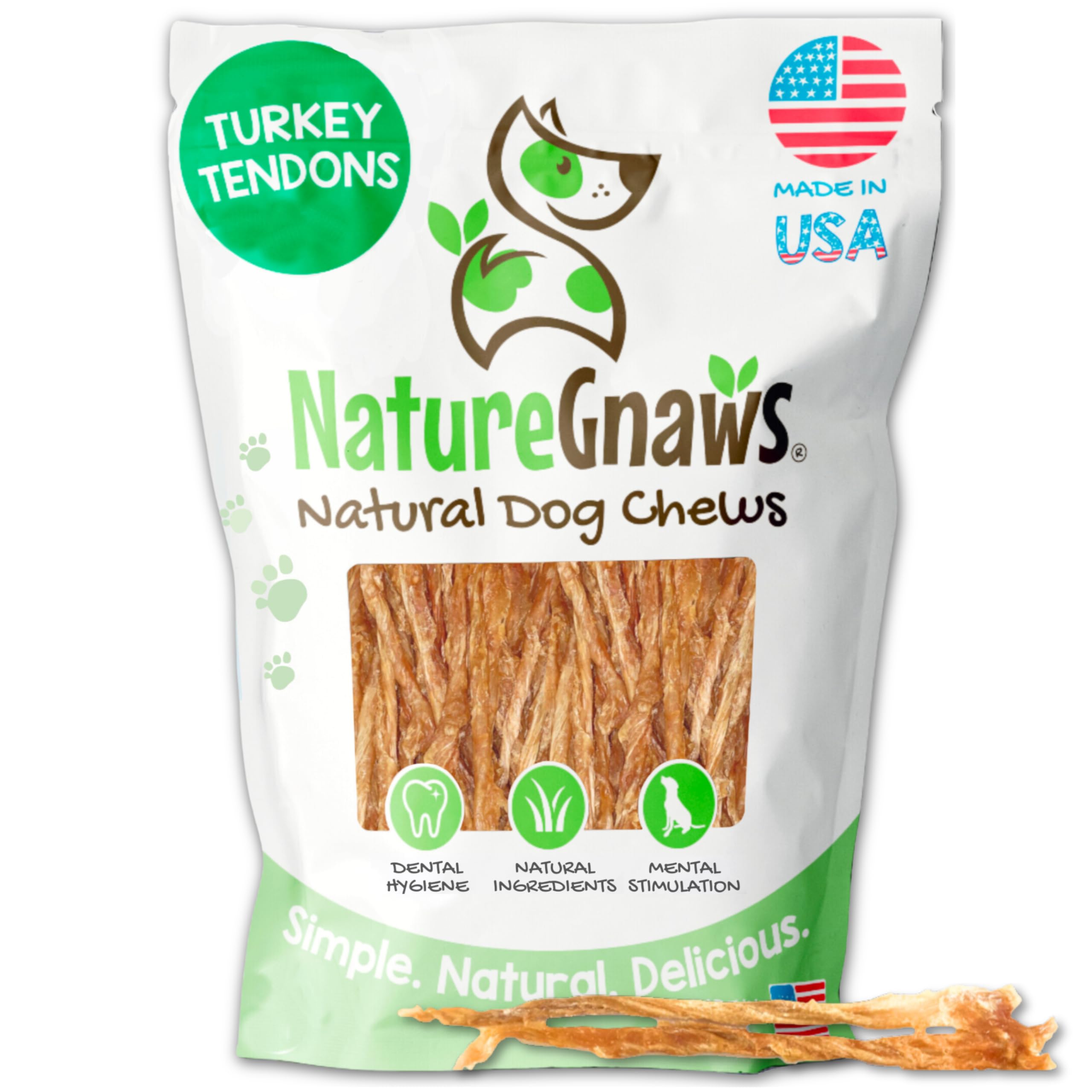 Nature Gnaws USA Turkey Tendons for Dogs (4oz) - Delicious Grain Free Reward Snack for Small, Medium & Large Breeds - Premium Natural Dog Chew Treats