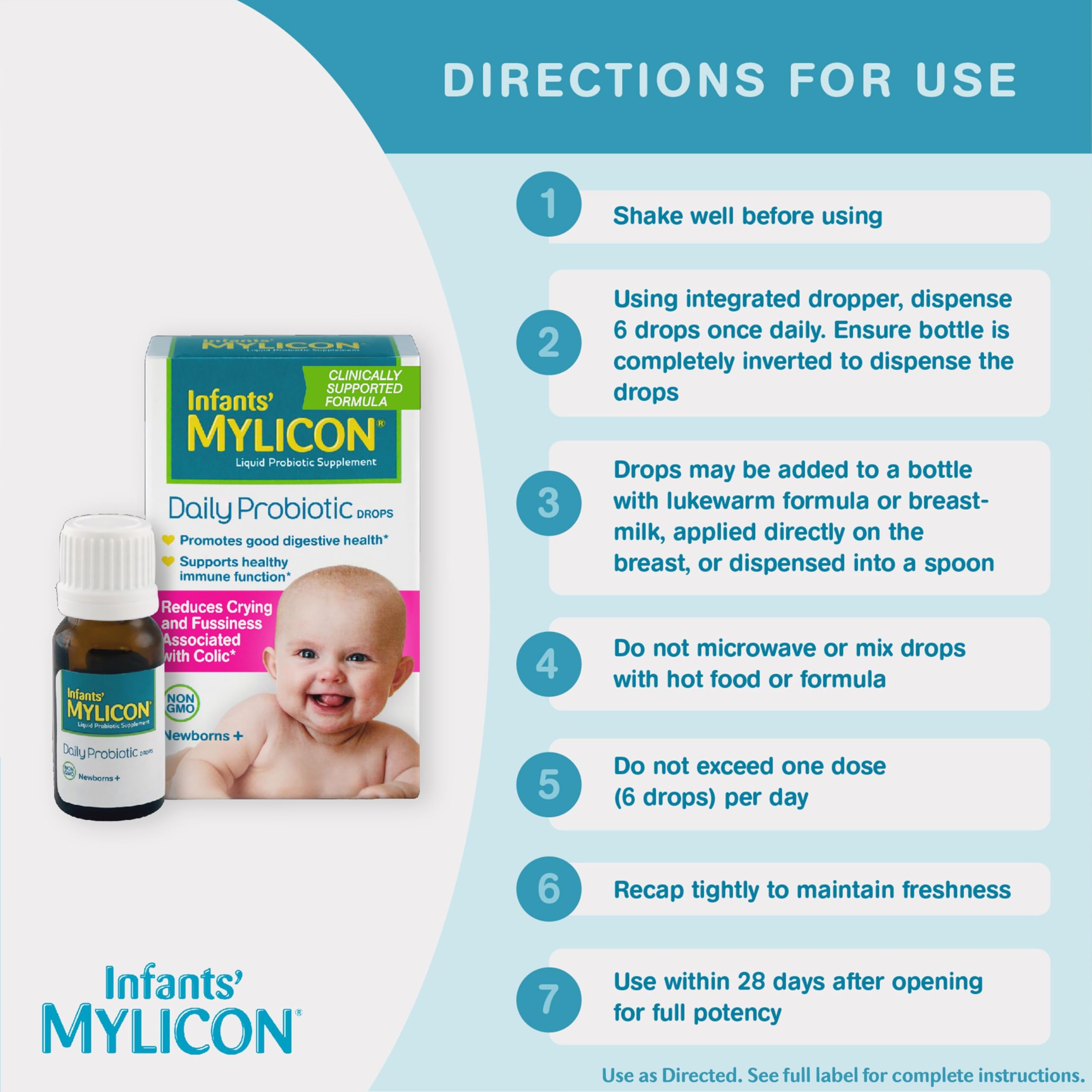 Infants' Mylicon Daily Probiotic Drops, for Colic and Fussiness, 8mL, 21 Daily Doses