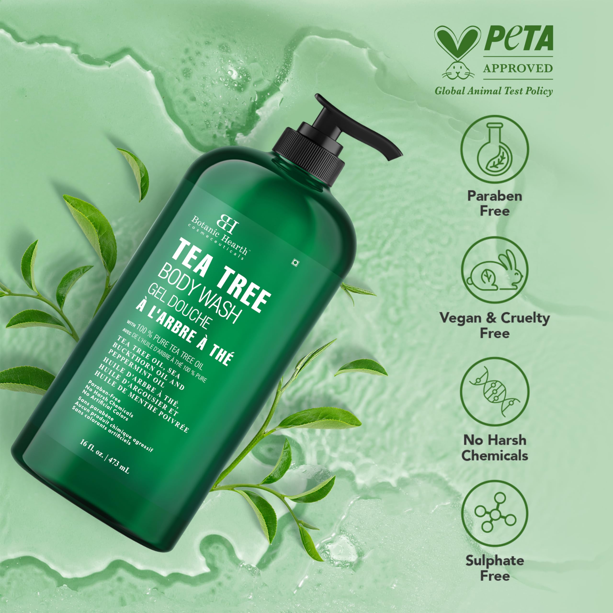 Botanic Hearth Tea Tree Body Wash -16 fl oz- All-Natural Antifungal & Odor-Control Shower Gel for Acne, Athlete’s Foot, Ringworm, Jock Itch & Healthy Skin,Sulfate & Paraben Free, for Men and Women