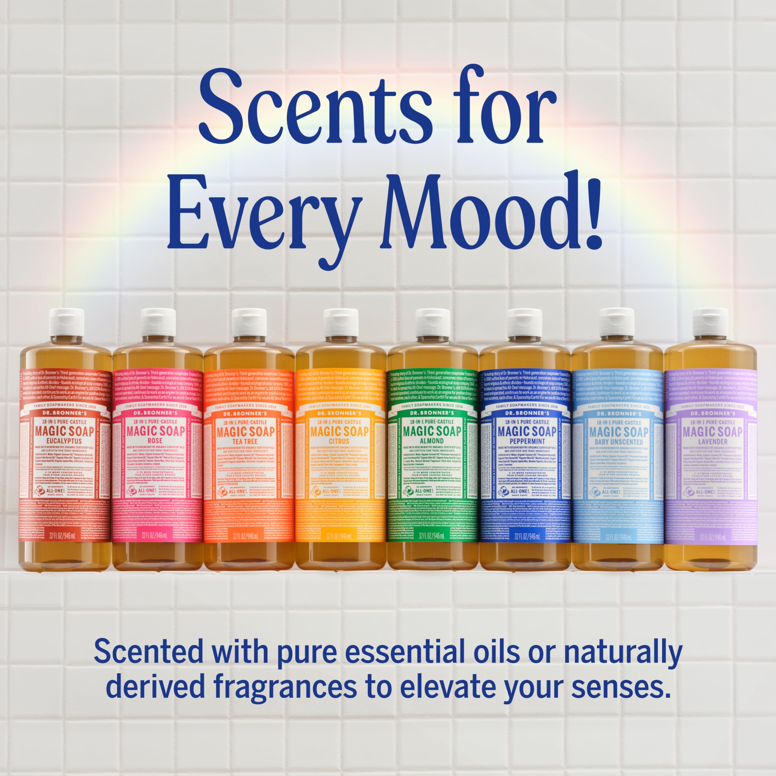 Dr. Bronner's - Pure-Castile Liquid Soap (Lavender, 32 ounce) - Made with Organic Oils, 18-in-1 Uses: Face, Body, Hair, Laundry, Pets and Dishes, Concentrated, Vegan, Non-GMO