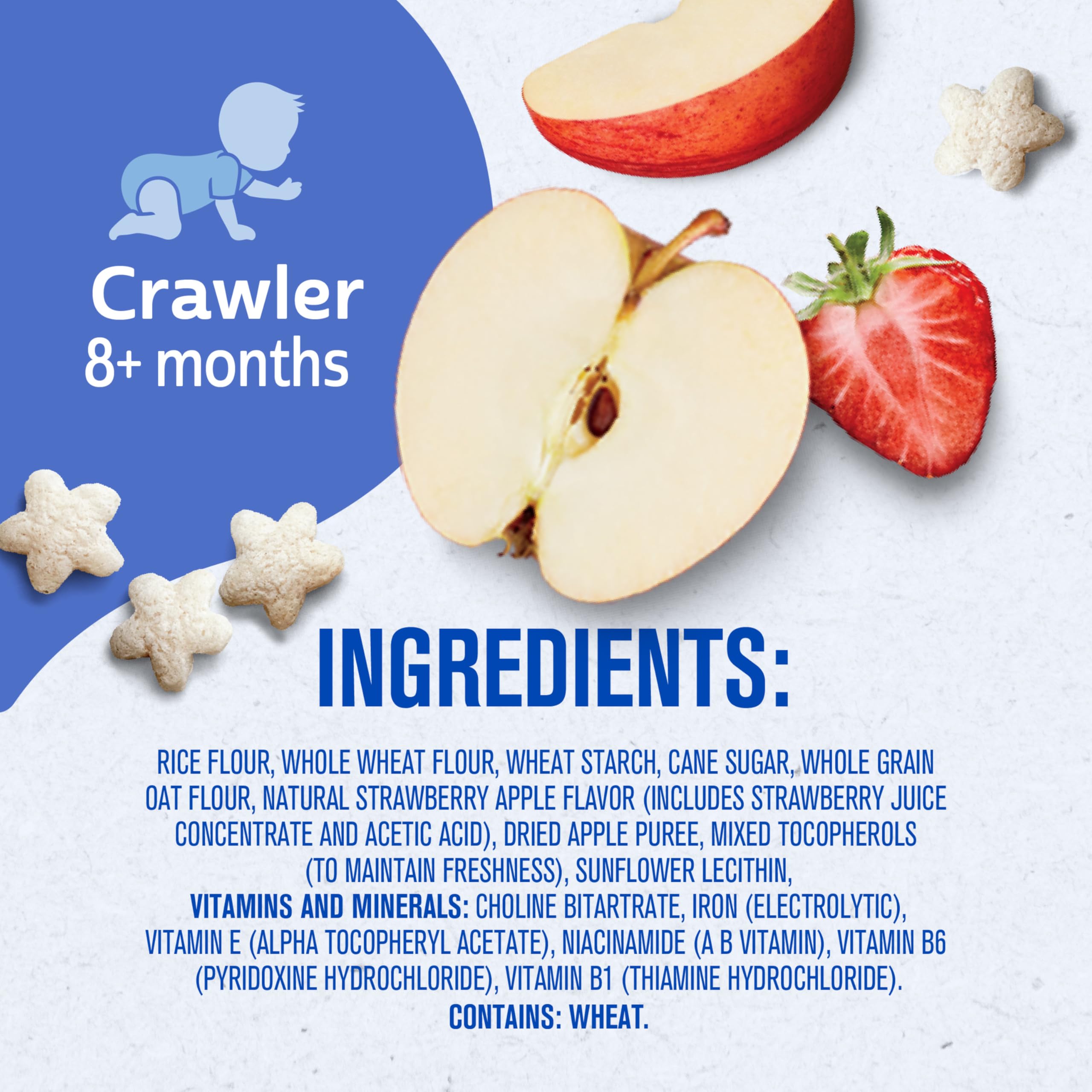 Gerber Stage 3 Baby Snacks, Strawberry Apple Puffs, Puffed Grain Snack, Baby Led Feeding, Iron & Choline, Strawberry Apple Puffs Snacks, 6-Pack