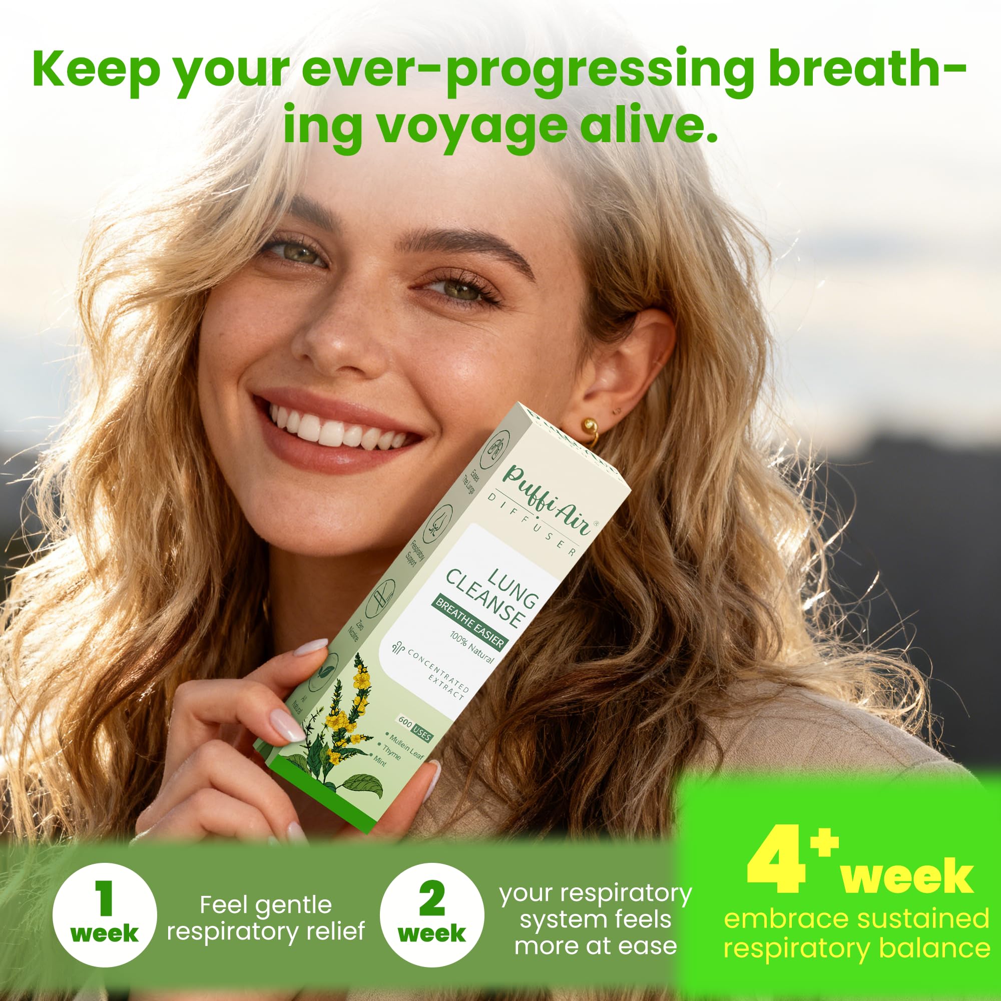 Upgraded Mullein Herbal Diffuser Stick with Mullein, Thyme & Mint Extracts | Lung Detox Diffuser for Cleansing Lungs, Improving Breathing & Oral Air Freshening - 600 Uses, 3 Sticks, 1 Pack