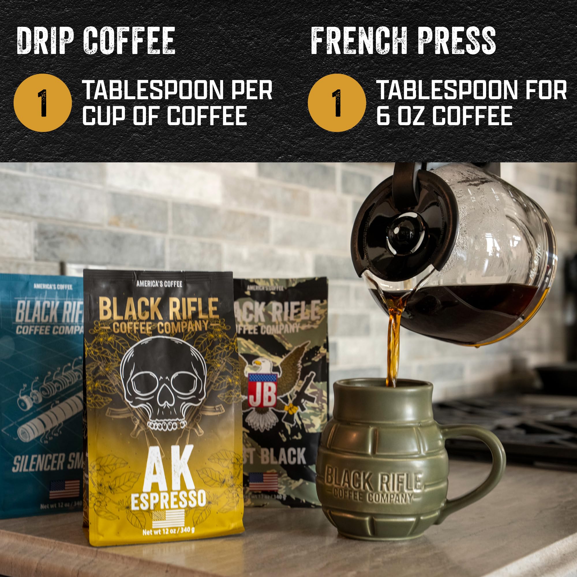 Black Rifle Coffee Company, AK-47 Espresso,100% Arabica Coffee,Colombian Supremo Roasted Dark, Whole Bean 12 oz Bag