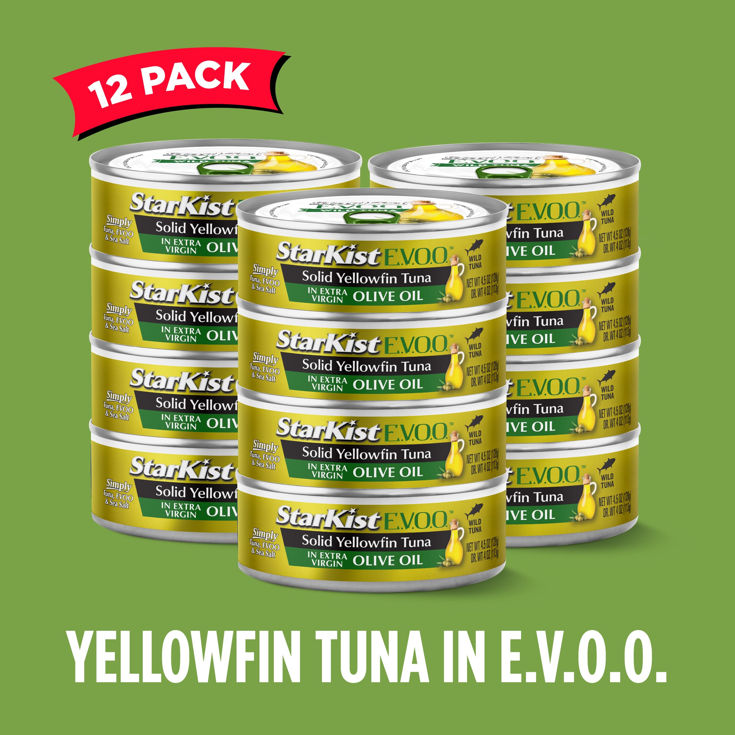 StarKist E.V.O.O. Solid Yellowfin/light Tuna in Extra Virgin Olive Oil - 4.5 oz Can (Pack of 12)(Packaging may vary)