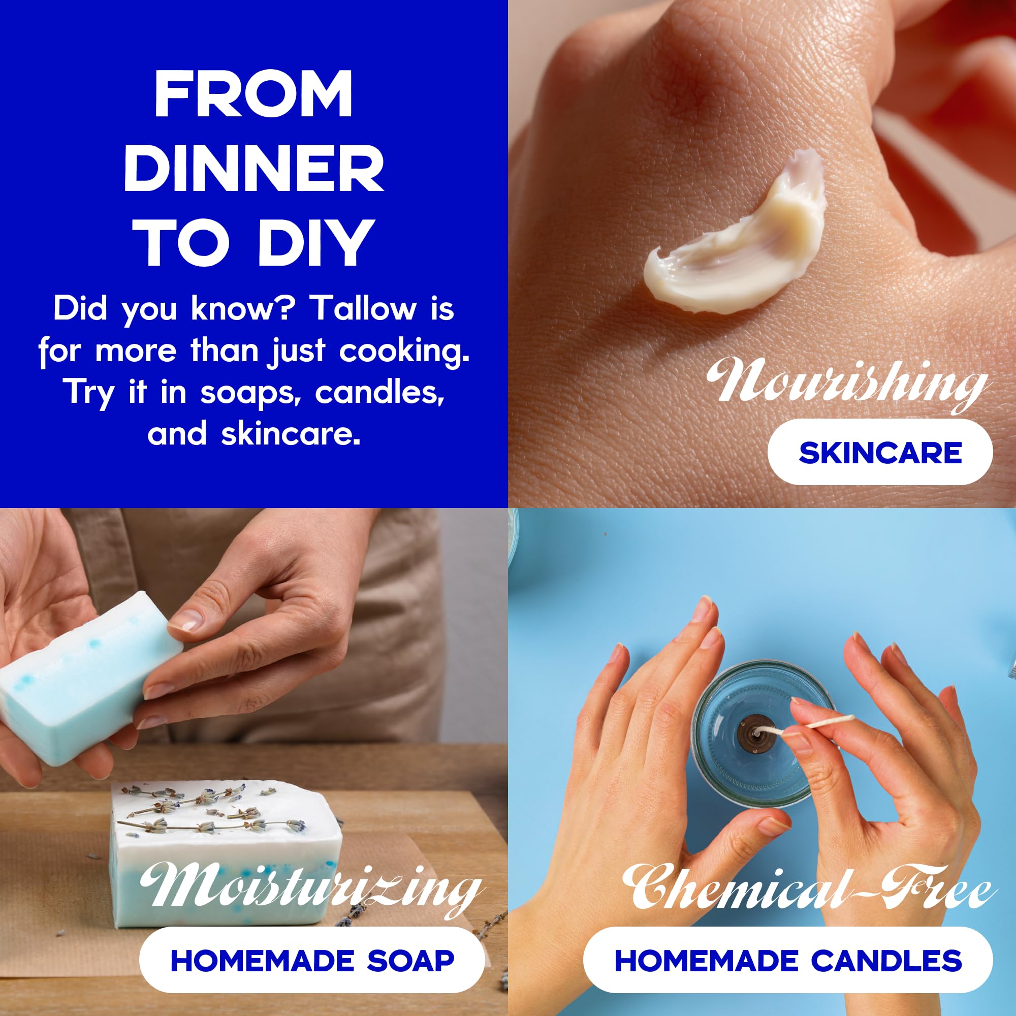 Fat Brothers Original Grass-Fed Beef Tallow, USA Made and Sourced, 100% Suet, 14oz Wide-Mouth Jar, No Added Hormones or Antibiotics, For Cooking, Frying, Baking, Skincare, & More