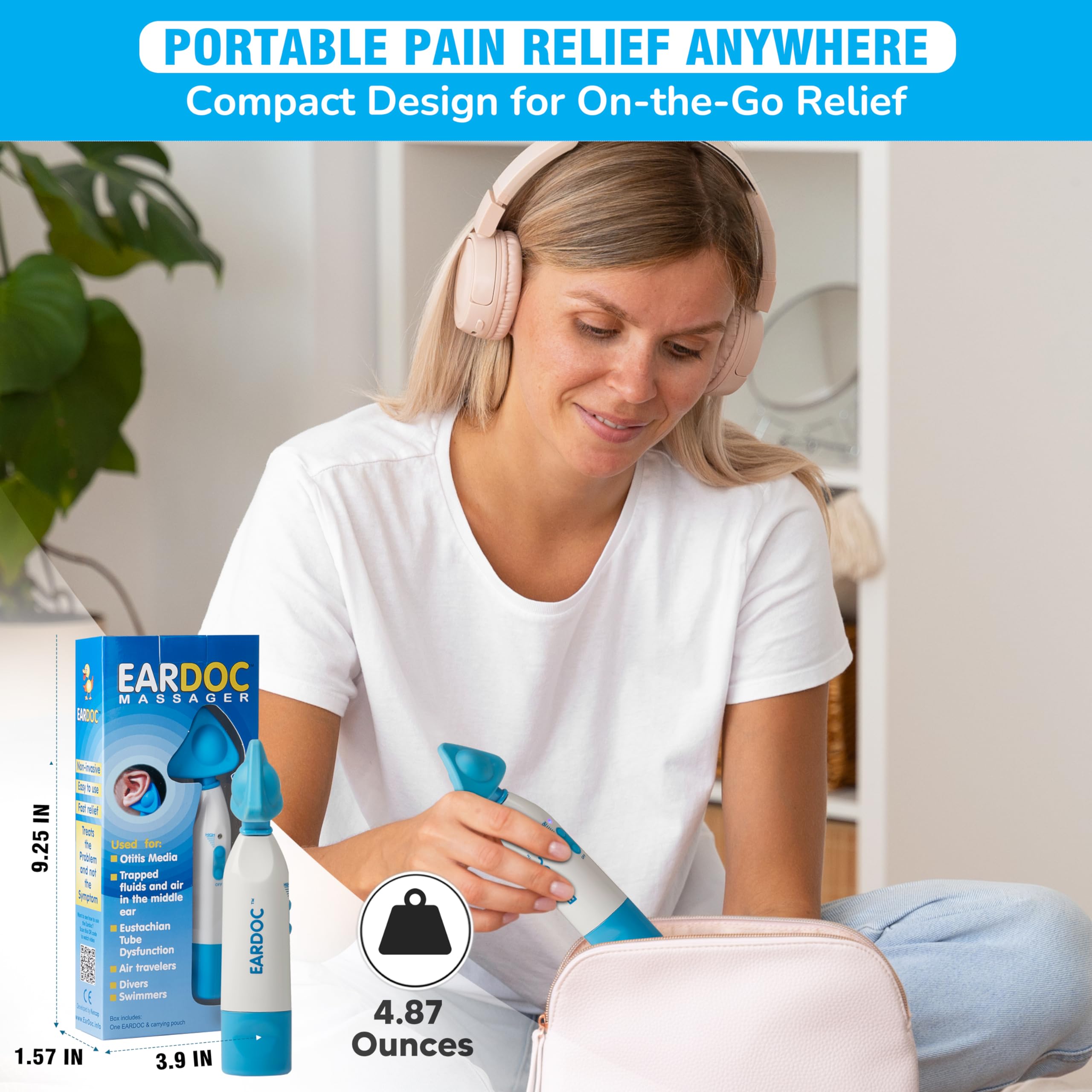 Eardoc - ear pressure relief device, Ear Infection Treatment for Adults, Ear Ache Pain Relief, Eustachi ear unclogger, Ear popper, eustachian tube unclogger, best tinnitus relief, ear care product.