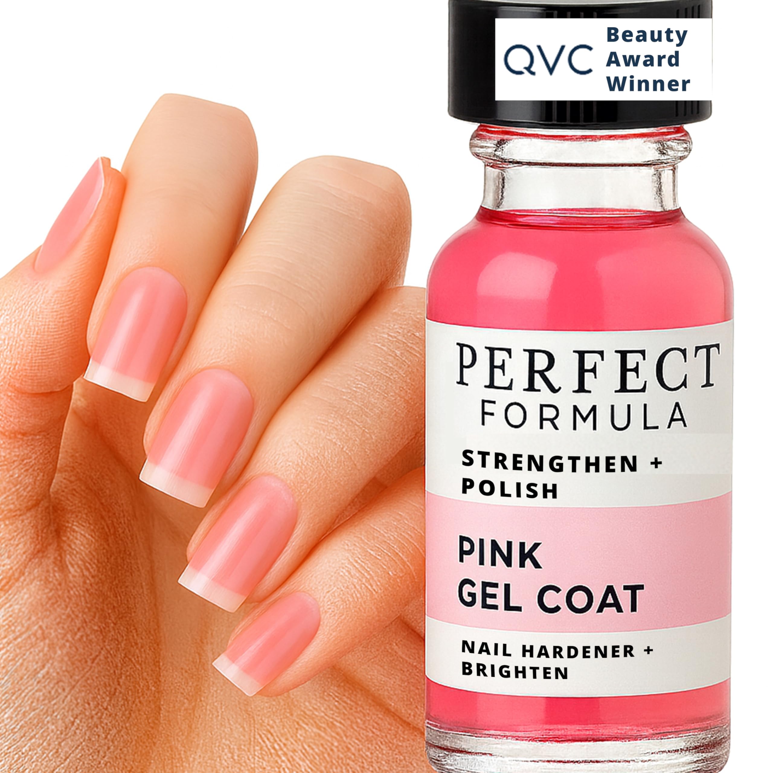 Perfect Formula Pink Gel Coat - Nail Strengthener and Strengthening Polish for Women, Extra Strong Nail Hardener, Keratin Treatment for Damaged Fingernails