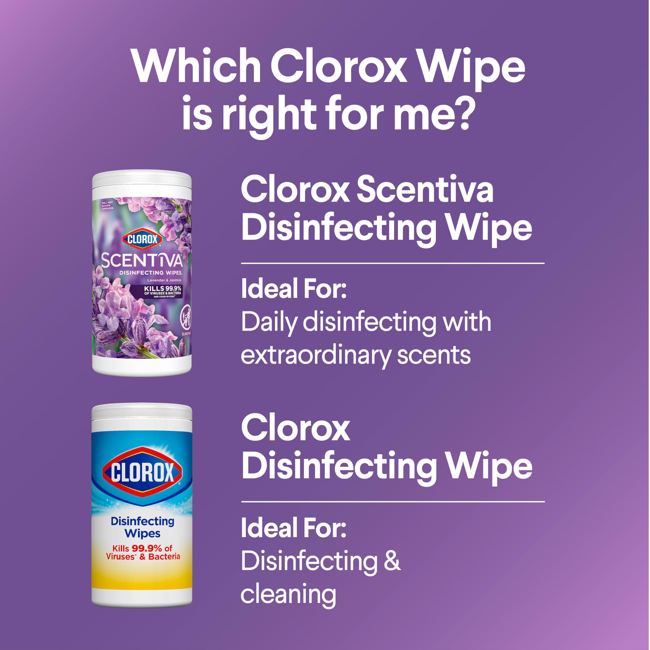 Clorox Scentiva Disinfecting Wipes, Lavender and Jasmine, 75 Count (Package May Vary)