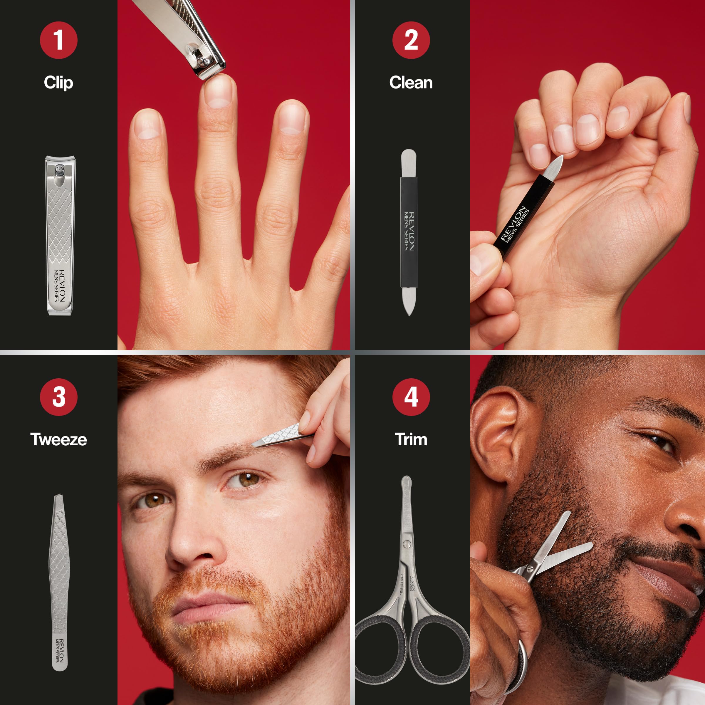 Revlon Men's Grooming Kit, 5-Piece Travel Essentials Set, Includes Clippers, Scissors, File, Tweezers and Carrying Case, Stocking Stuffer for Him, 1 count