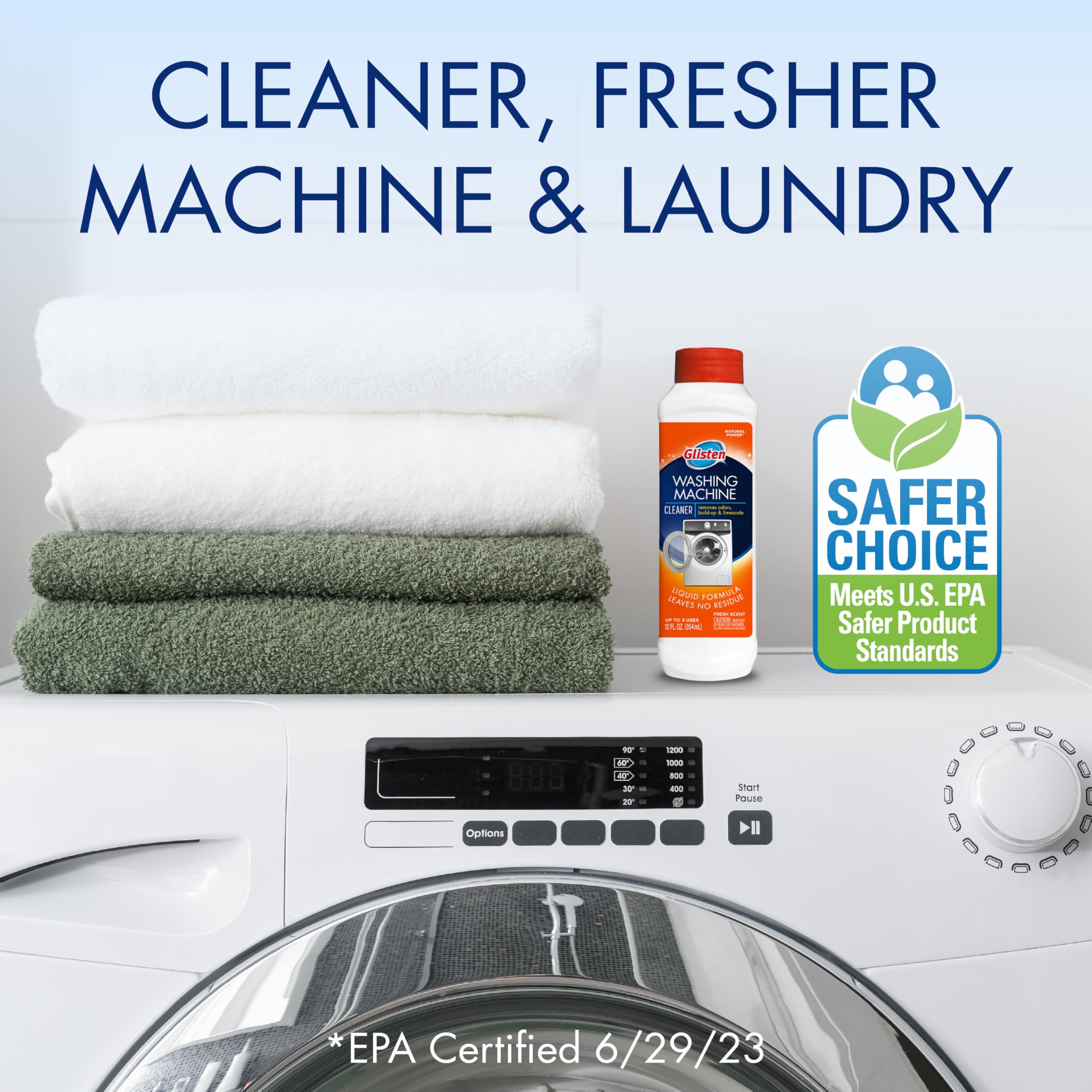 Glisten Washing Machine Cleaner, Helps Remove Odor, Buildup, and Limescale, Fresh Scent, Made in the USA, 12 Ounce Bottle
