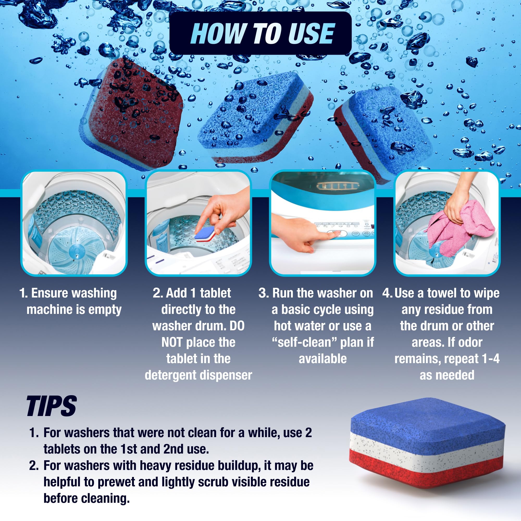 Washing Machine Cleaner Tablets 28 Pack for HE Top Load - Eco Friendly Washer Machine Cleaning Tablets - 3 Layers Septic Safe Wash Machine Full Deodorizer Descaler Protector - 1 Plus Year Supply