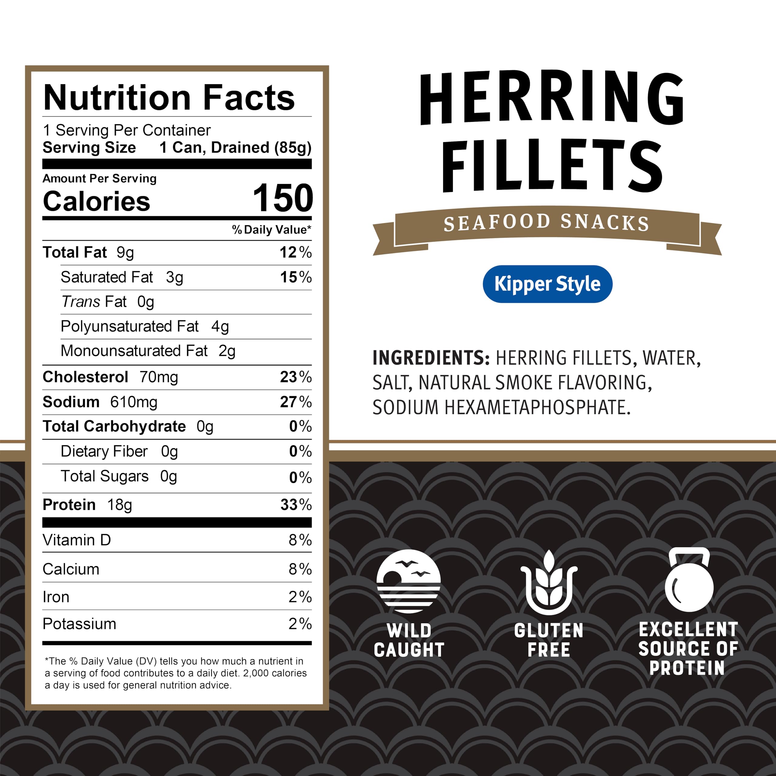 Brunswick Boneless Kipper Style Herring Fillets, 3.53 oz Can (Pack of 12) - 18g Protein per Serving - Gluten Free, Keto Friendly - Great for Pasta & Seafood Recipes