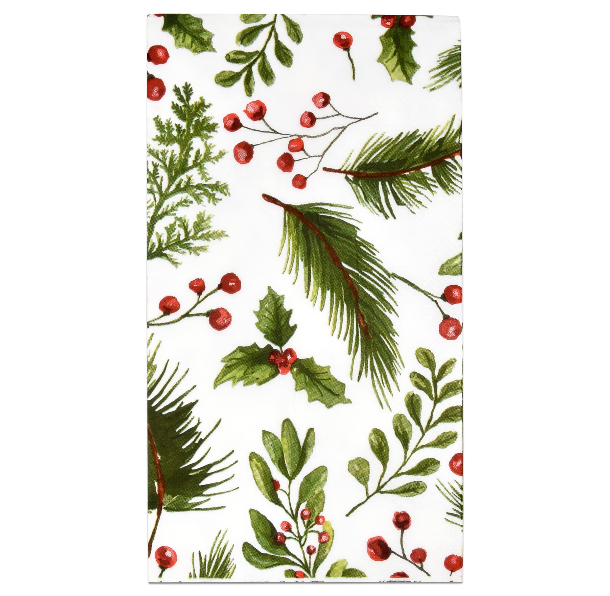 Gift Boutique - 100 Christmas Berries and Pine Guest Napkins Disposable Paper, Xmas Holly Berry Greenery Dinner Hand Napkin Towel for Home, Powder Room, Wedding, Party, Decorative Fingertip Towels