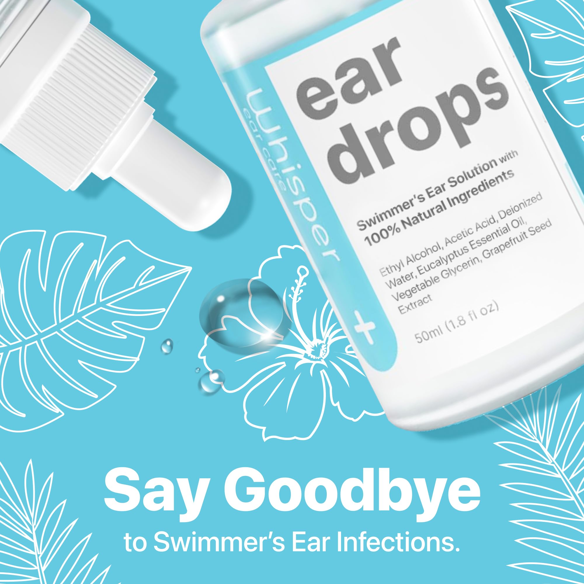 Whisper Ear Drops | 2oz | USA | All Natural Swimmers Ear Drops for Adults with Itchy Ears | Swimmer's Ear Drops Combat Swimmers Ear with Acetic Acid Ear Drops