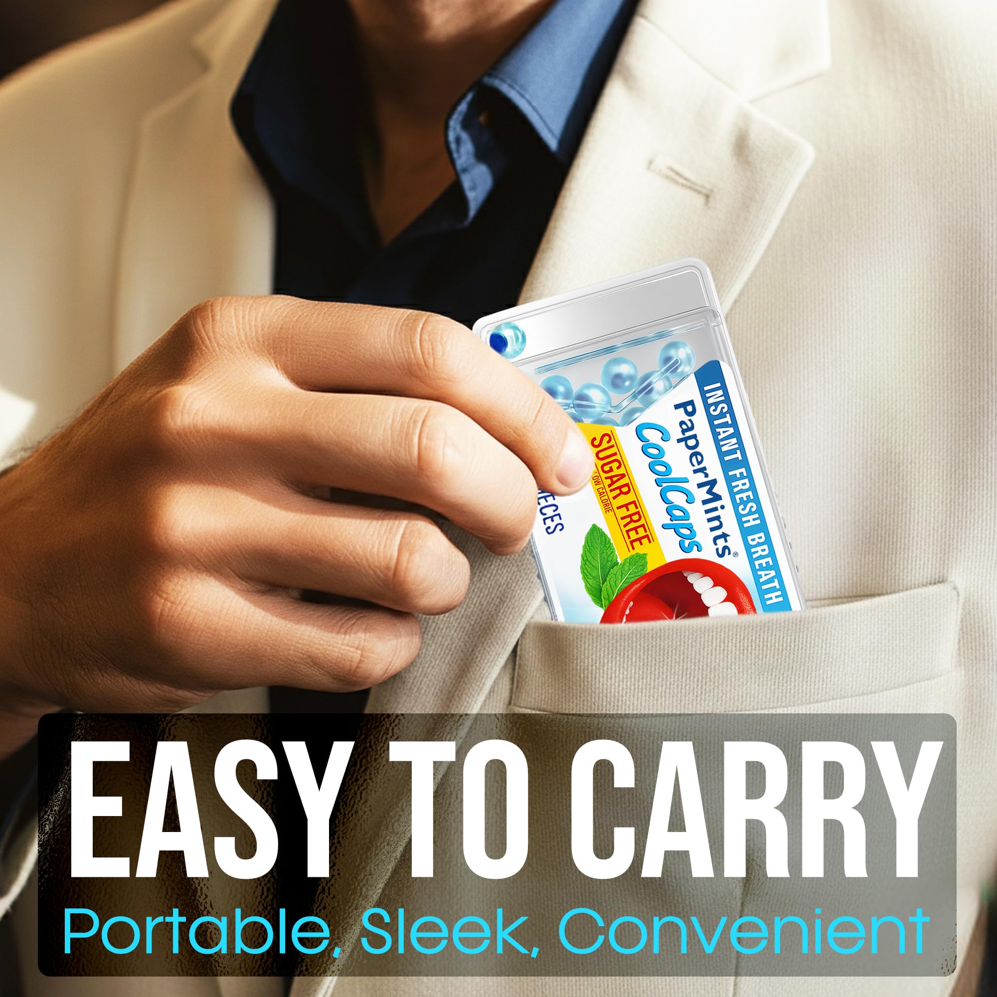 PaperMints CoolCaps Peppermint Breath Mints - Dual Action Liquid Capsules - Instant Fresh Breath Freshener, Fast-Disolves, Sugar-Free Mint Capsules 4 Pack of 40 pieces - 160 Total.