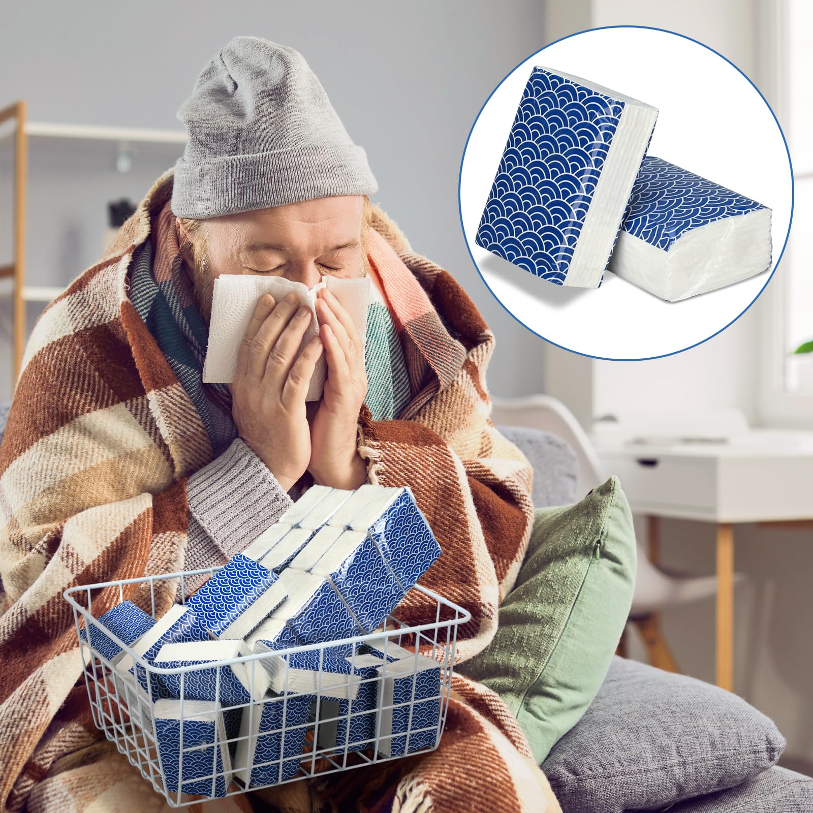 Therwen 100 Pack Pocket Tissues Travel Packs Bulk 1000 Sheet Mini Tissues Bulk 3 Ply Small Travel Size Paper Individual Pocket Size (Cool)