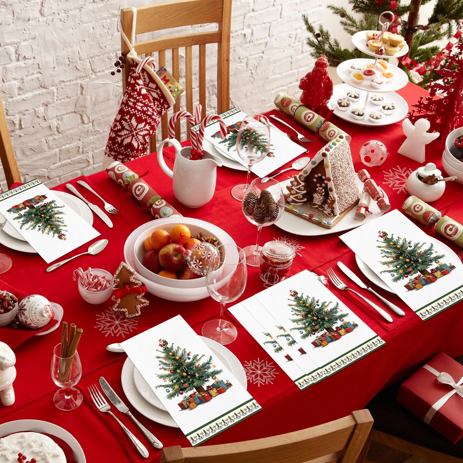 IANFEPH 100 Pcs Christmas Paper Napkin 3 Ply Disposable Bathroom Guest Hand Towels Xmas Tree Decorative Dinner Napkins for Winter Holiday Kitchen Wedding Birthday Party