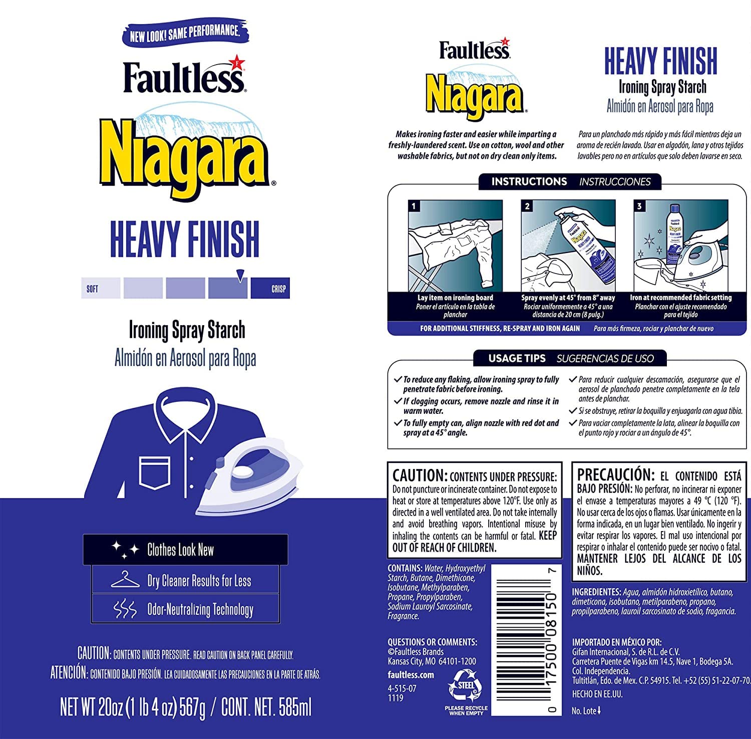 Heavy Starch Spray (20 oz, 6-Pack) - Niagara Heavy Finish Liquid Starch: Iron Aid Spray Pack for Clothes & Fabrics