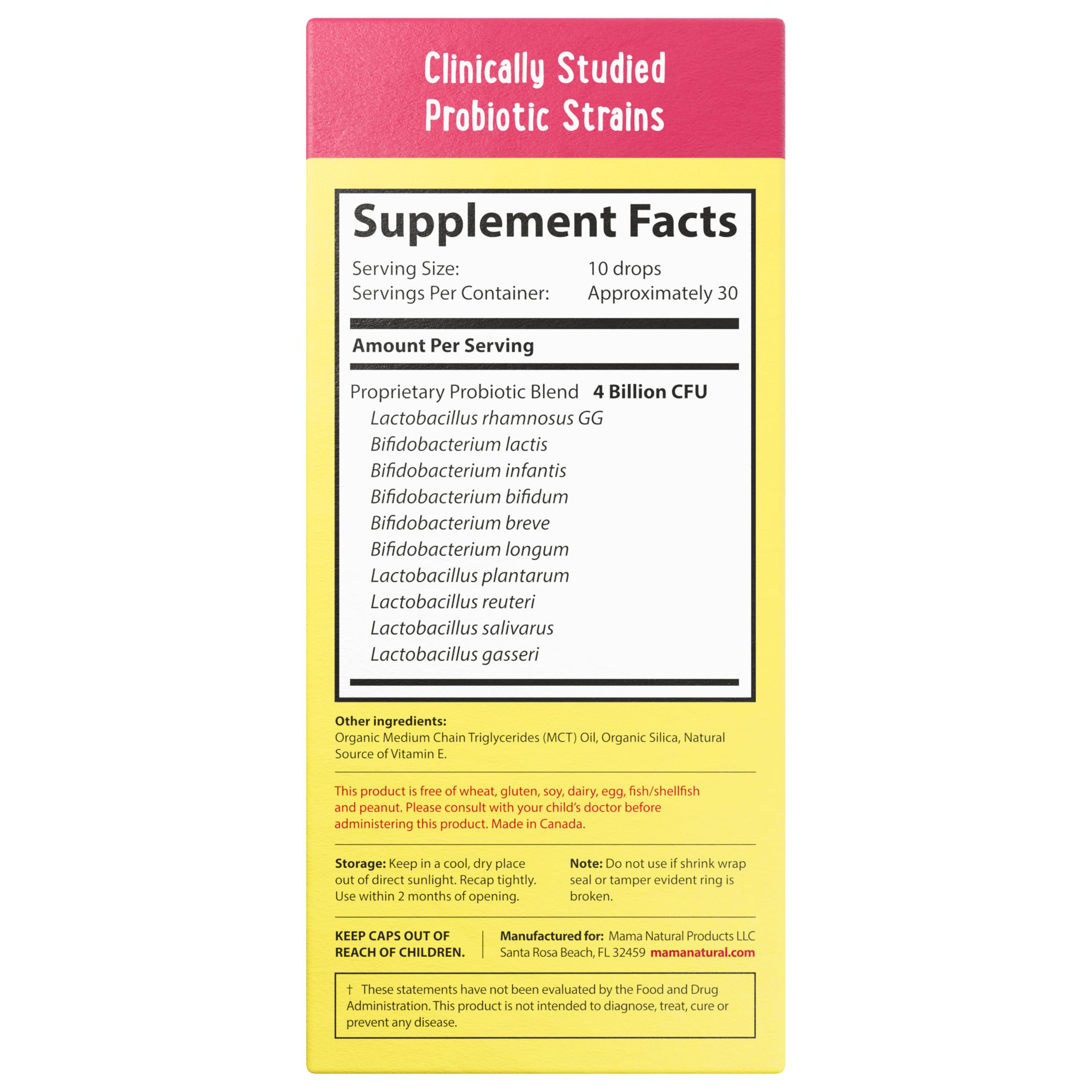 Mama Natural Baby Probiotic Drops | Pediatrician-Approved Infant Probiotic Colic Drops – Infant Gas, Constipation, Fussiness & Immune Support Supplement – 10 Strains & 4 Billion CFU with MCT Oil