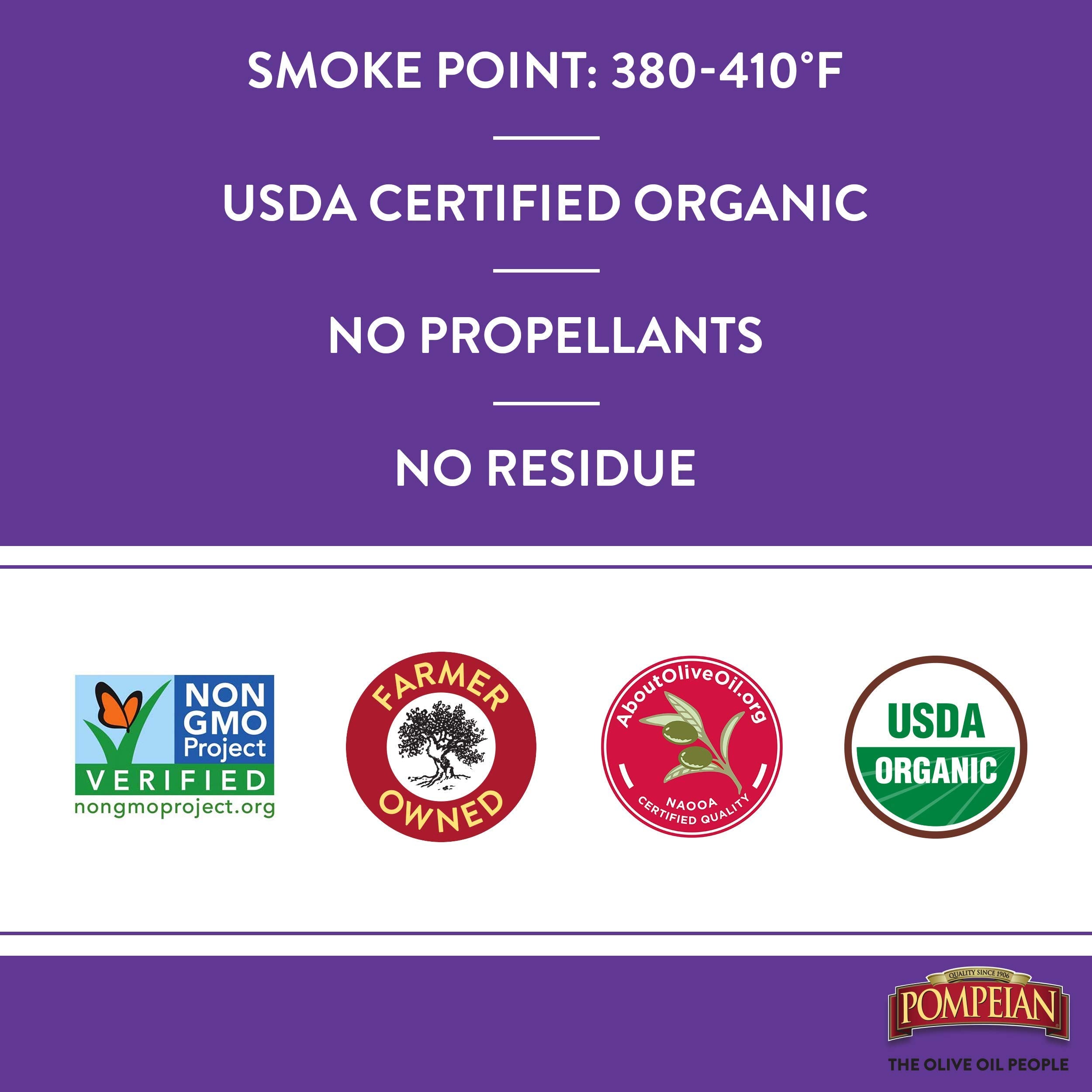 Pompeian USDA Certified Organic Extra Virgin Olive Oil Non-Stick Cooking Spray, No Propellants, 5 Fl Oz