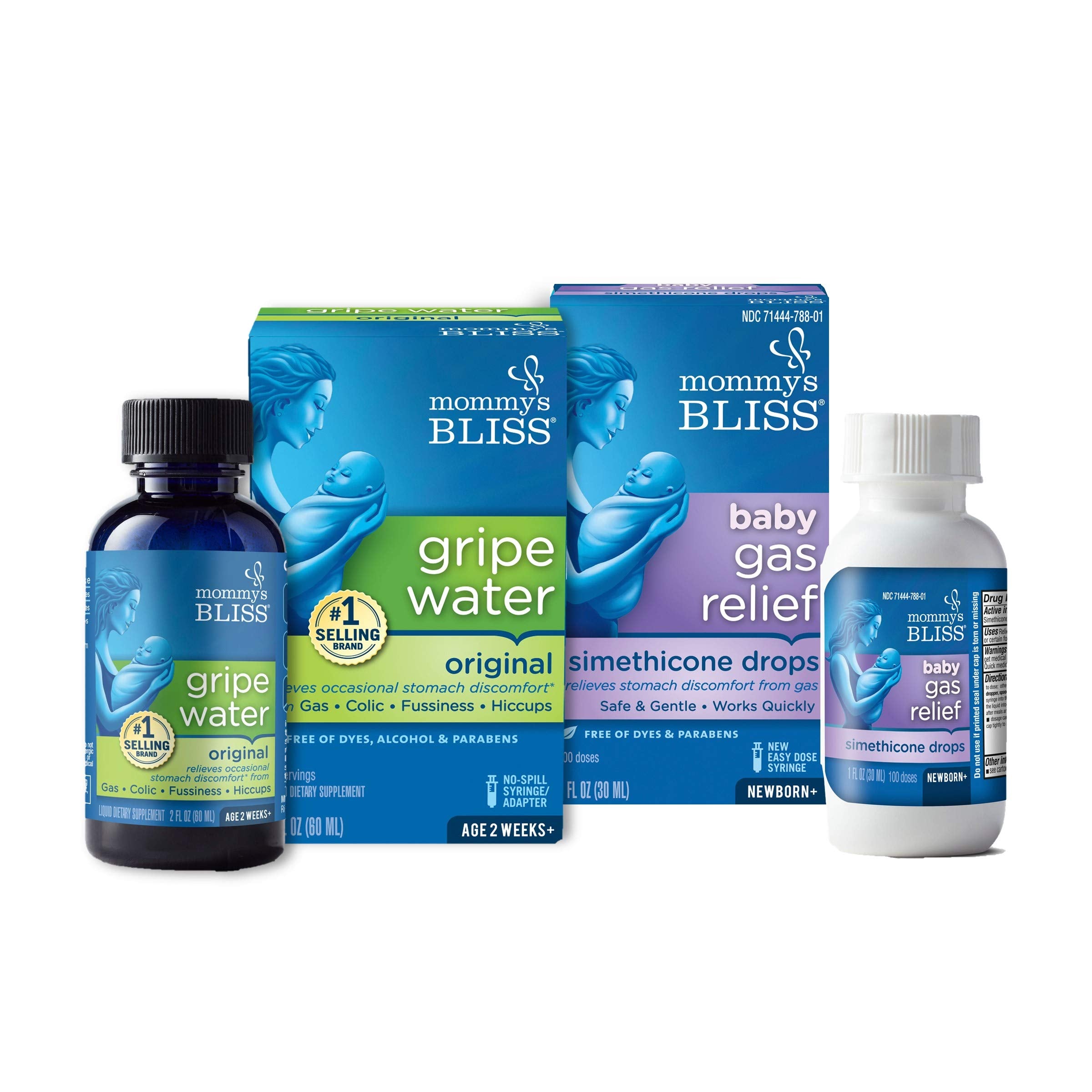 Mommy's Bliss Gripe Water & Baby Gas Relief Drops Combo Pack, Relieves Gas, Colic, Hiccups & Fussiness, Gentle for Babies, Total 3 oz