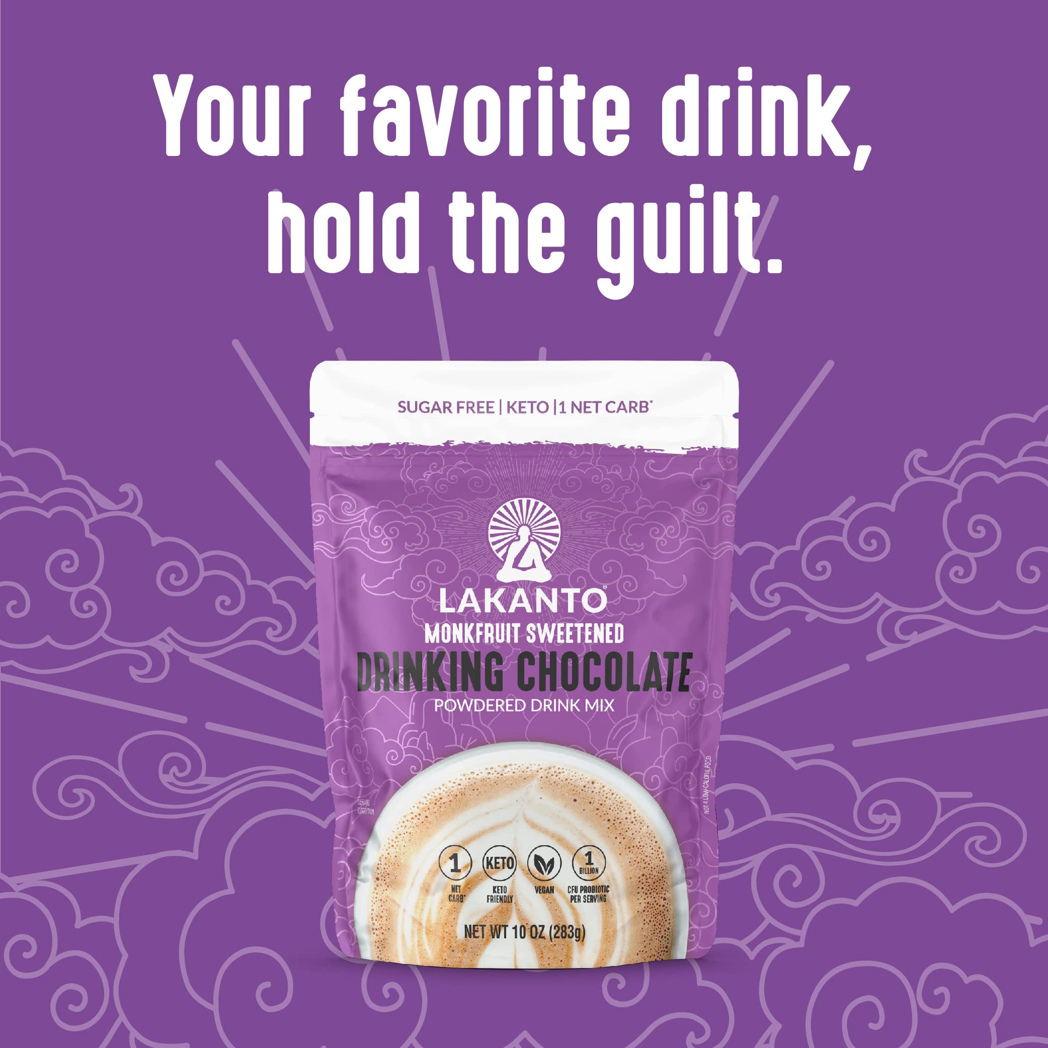 Lakanto Sugar Free Drinking Chocolate - Cold or Hot Cocoa Powder Mix, Shelf Stable Probiotics, Monk Fruit Sweetener, Keto Diet Friendly, Vegan, Dutch Cocoa, Gourmet Taste (Original - 10 oz)