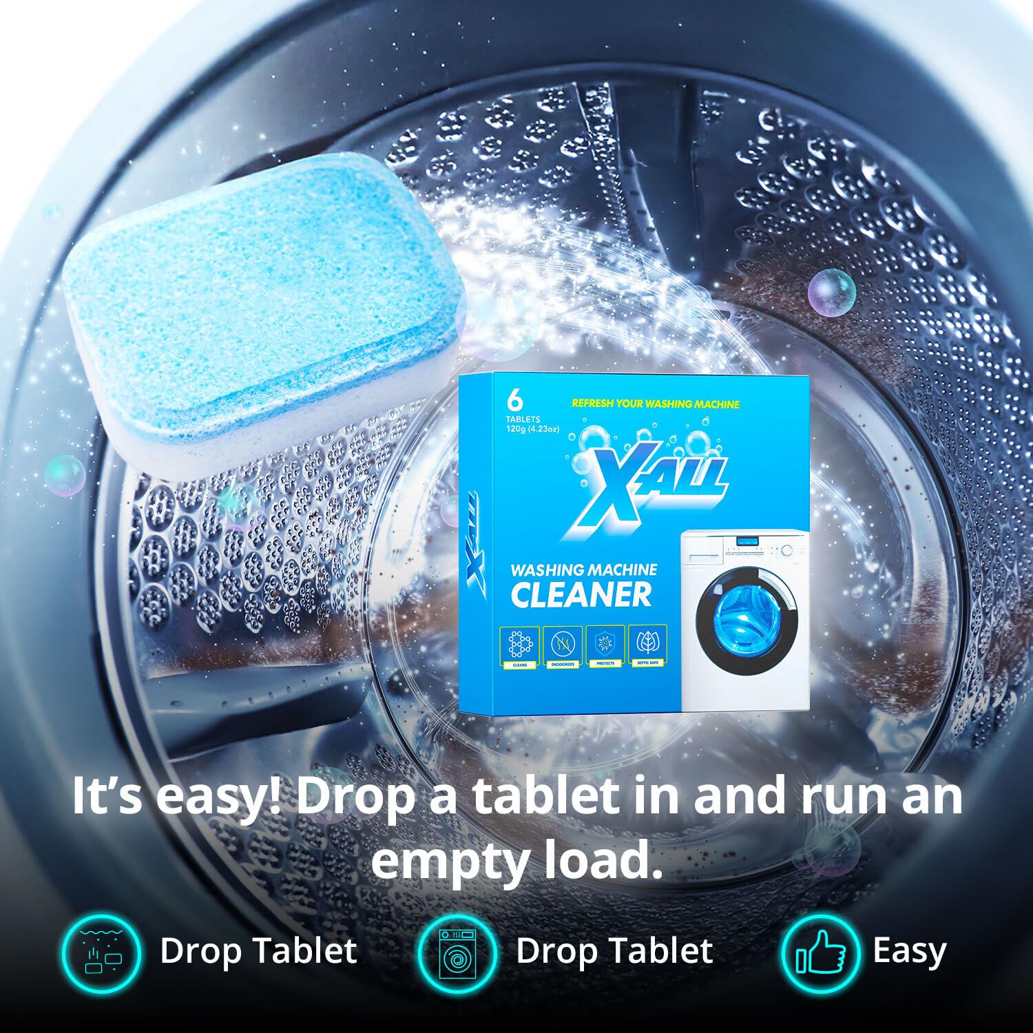 X-ALL Washing Machine Cleaner – Deep Cleaning Tablets, Cleans and refreshes the interior, Limescale and Mineral-Buildup – Deep Cleans Dirt for HE, Front Load & Top Load Washers