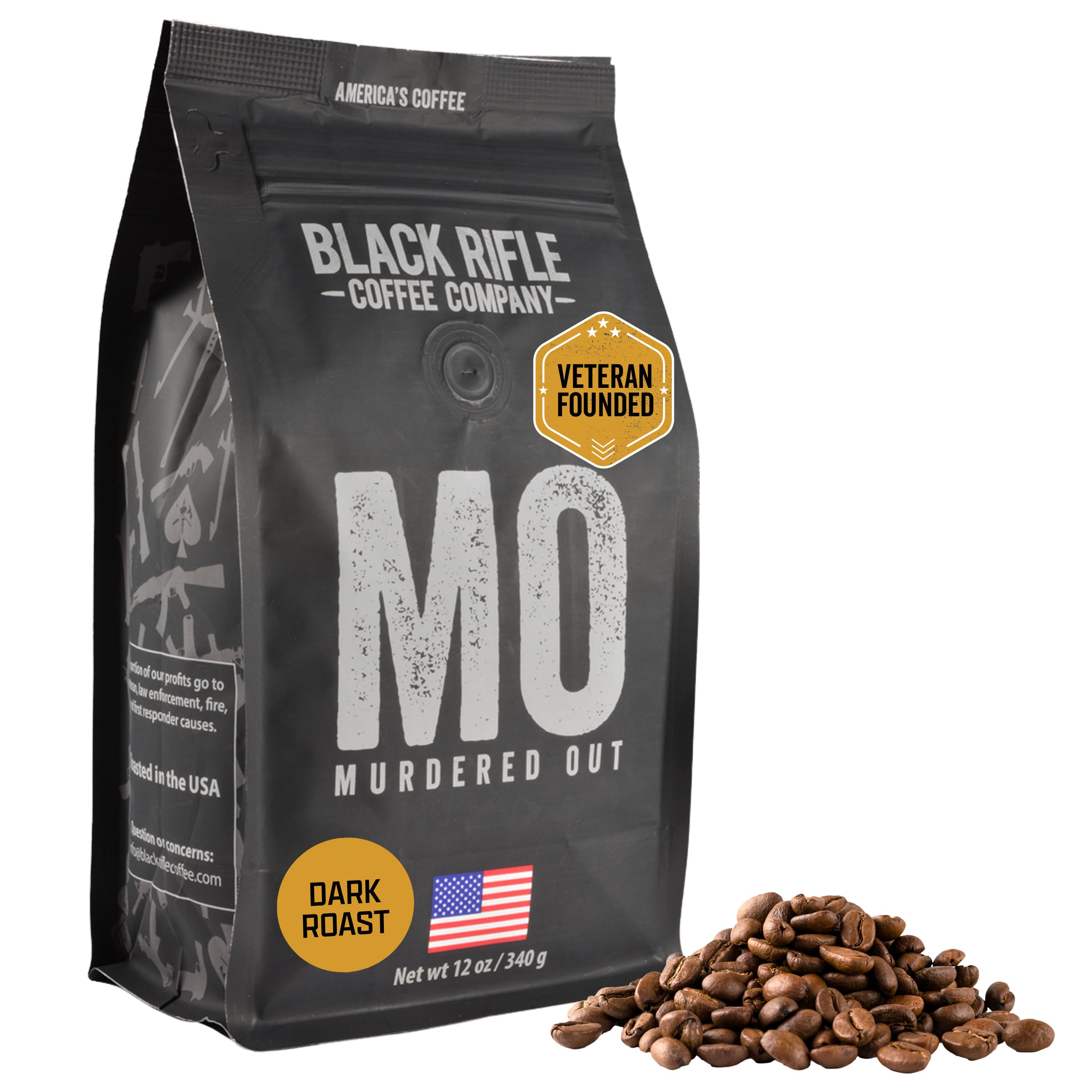 Black Rifle Coffee Company Murdered Out, 12oz Bag, Whole Bean Dark Roast - Roasted Blend Made from Arabica Beans - Colombian & Brazilian Beans - Veteran Founded & American Made
