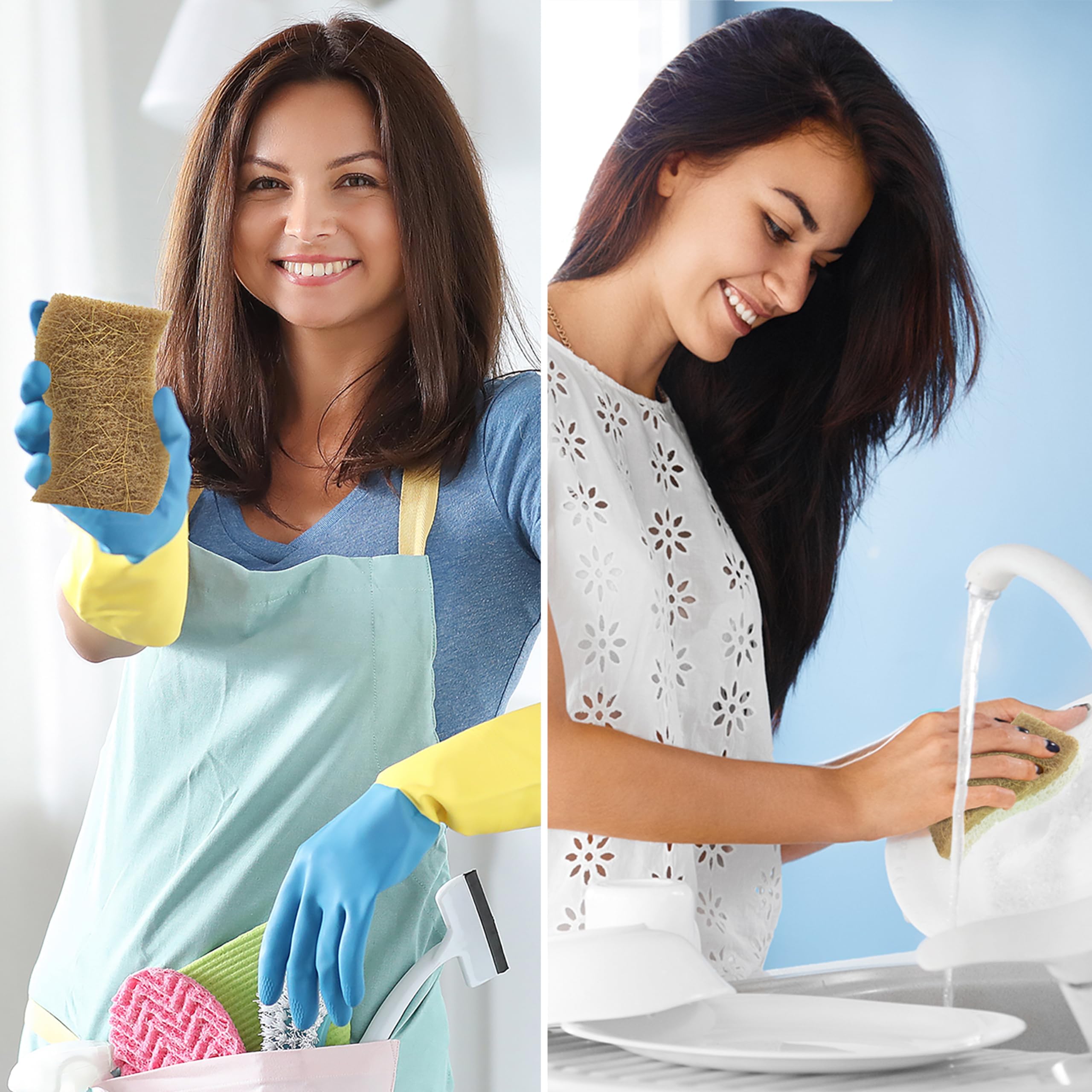 AIRNEX Biodegradable Natural Kitchen Sponge - Compostable Cellulose and Coconut Walnut Scrubber Sponge (12 Pack)