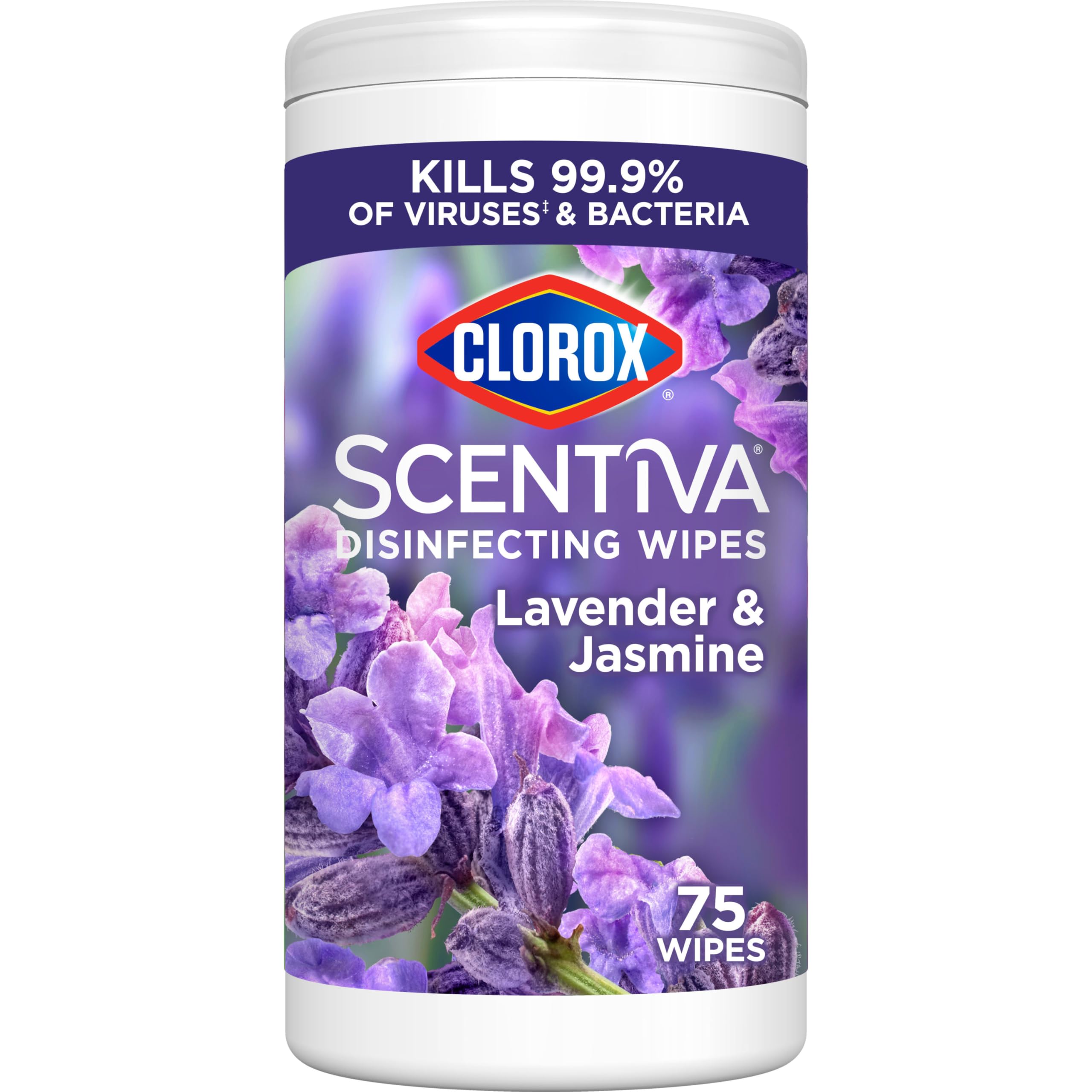 Clorox Scentiva Disinfecting Wipes, Lavender and Jasmine, 75 Count (Package May Vary)