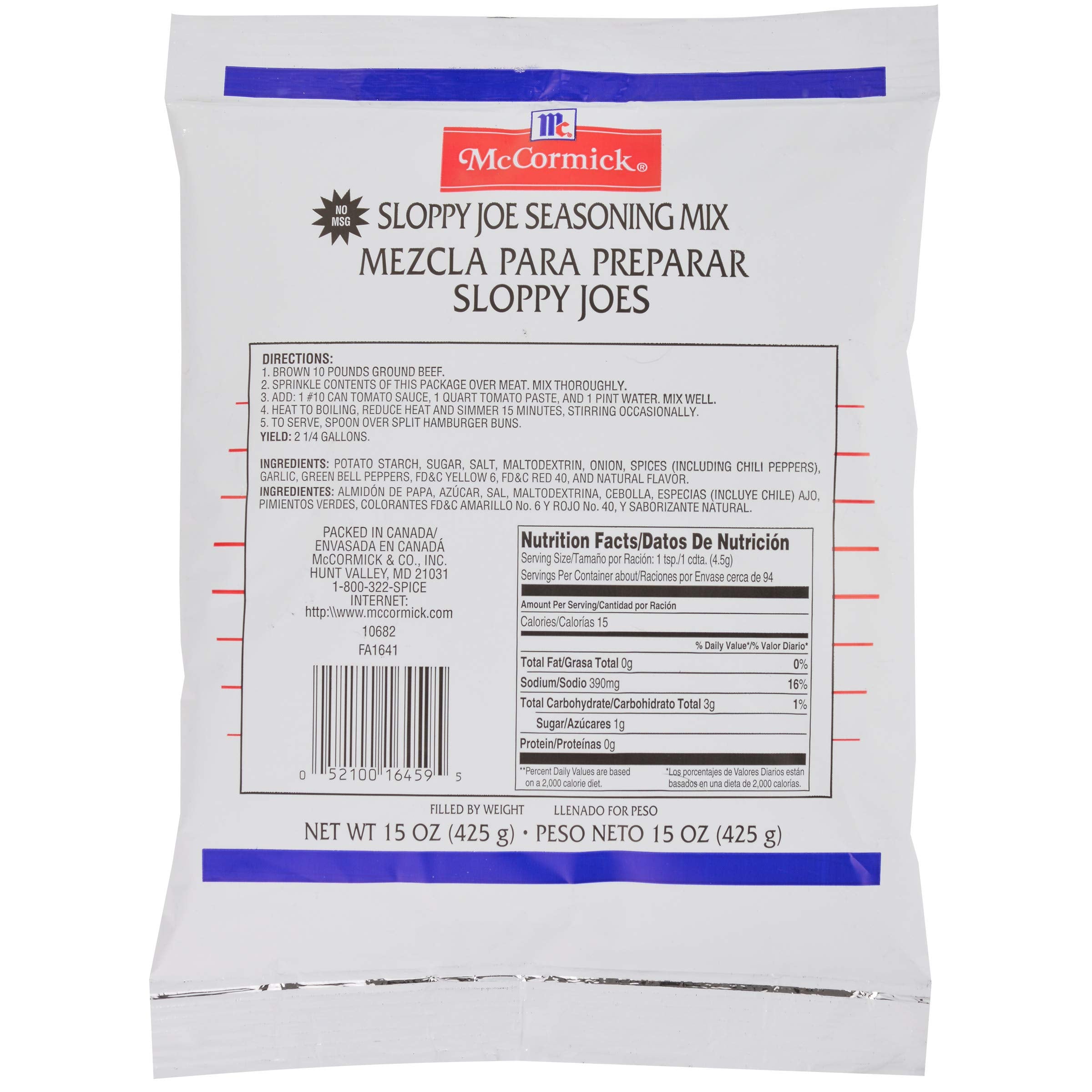 McCormick Culinary Sloppy Joe Seasoning Mix, 15 oz - One 15 ounce Bag of Sloppy Joe Mix, Perfect with Beef or Vegetables