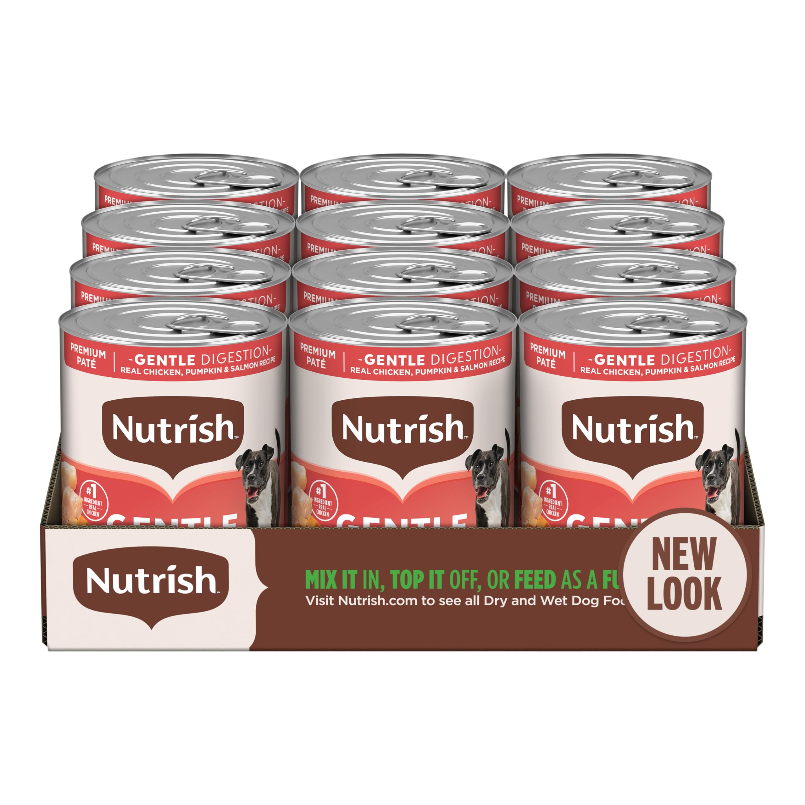 Nutrish Gentle Digestion Premium Paté Wet Dog Food, Real Chicken, Pumpkin & Salmon Recipe, 13 oz. Can, 12 Count (Rachael Ray)