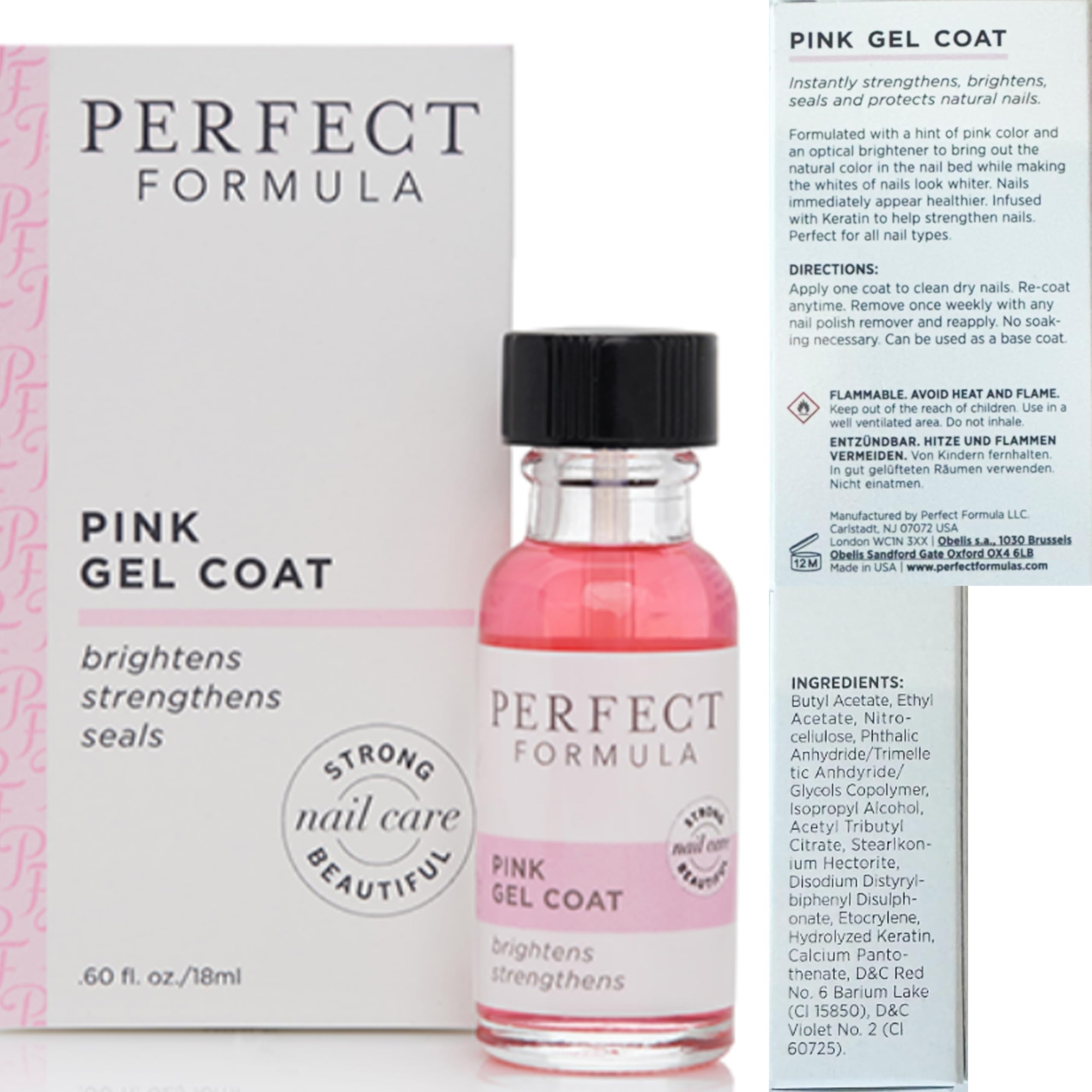 Perfect Formula Pink Gel Coat - Nail Strengthener and Strengthening Polish for Women, Extra Strong Nail Hardener, Keratin Treatment for Damaged Fingernails