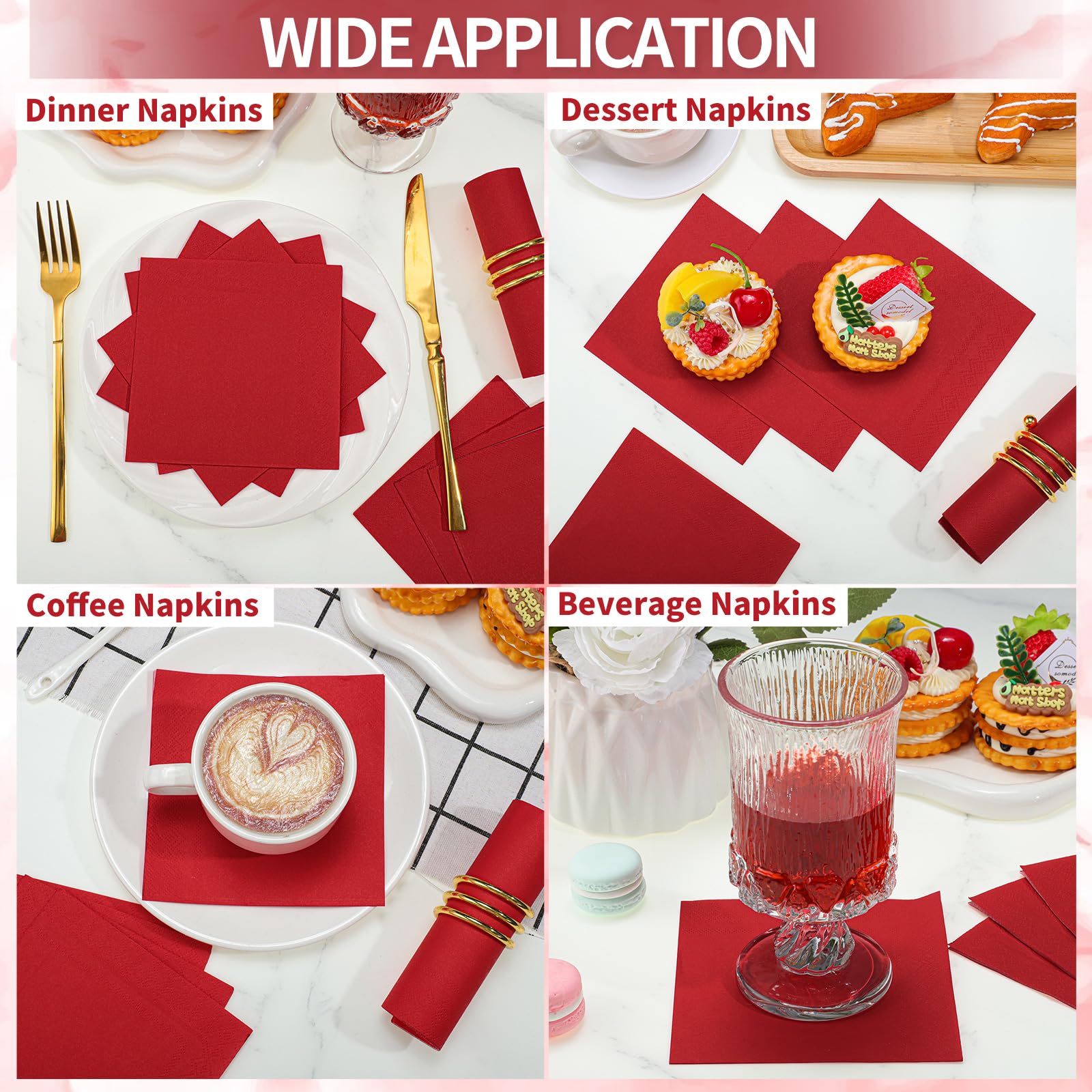 NatNarr 120 Pcs Red Napkins,Christmas Cocktail Napkins Disposable Beverage Dessert Napkin Holiday Napkin for Christmas Birthday Wedding Baby Shower, 5 x 5 Inch