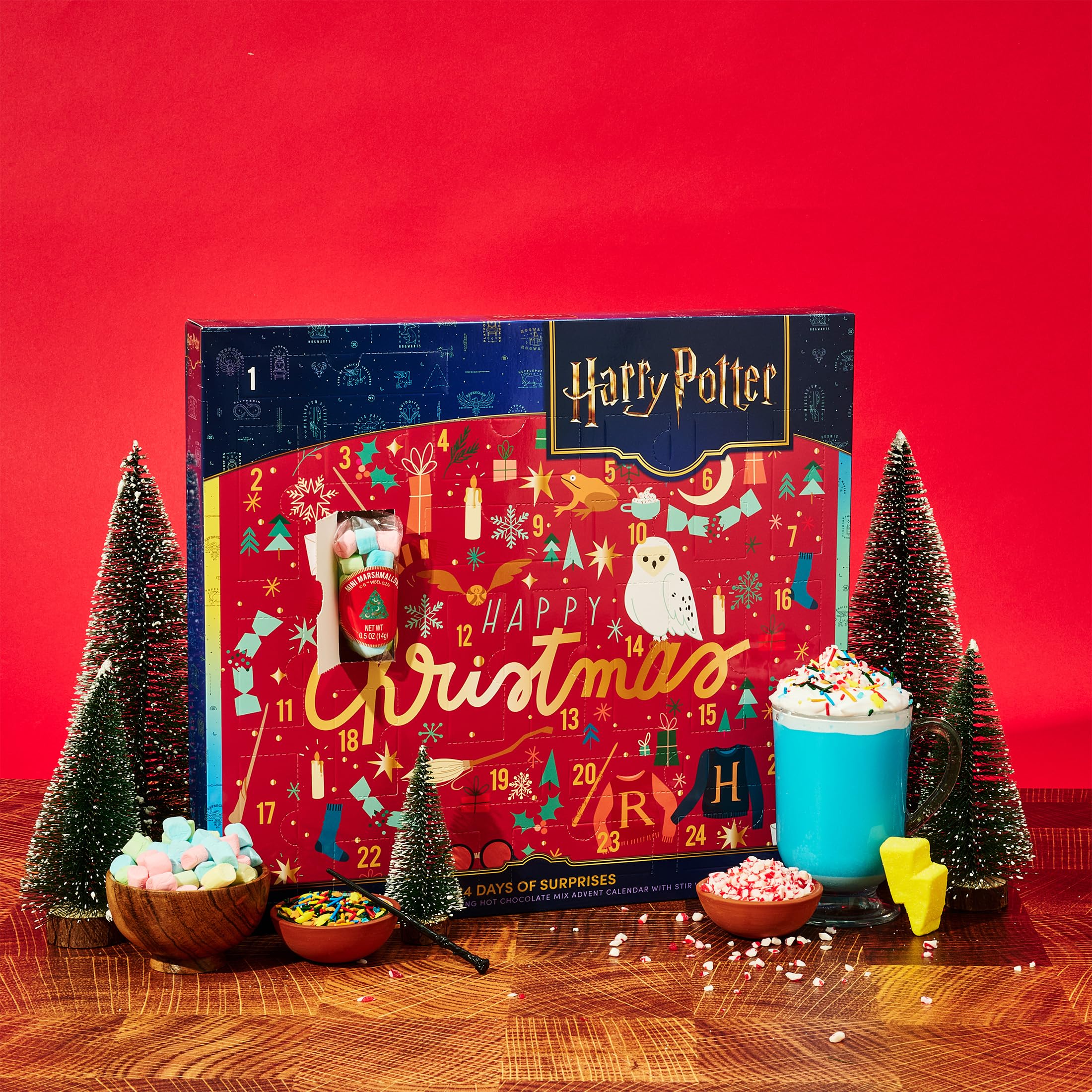 HARRY POTTER 24 Days of Surprises, Includes 12 Color-Changing Hot Chocolate Mixes, 4 Topping Varieties & Stir Wand Officially Licensed, Advent Calendar 2025